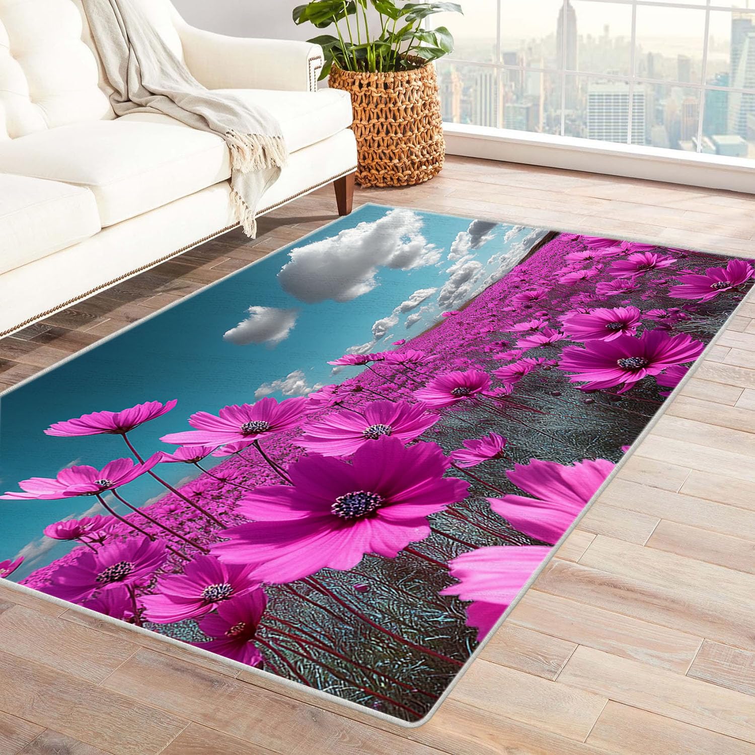Tapis de salon 3D rose aux cerisiers en fleurs pour chambre fille 60x90
