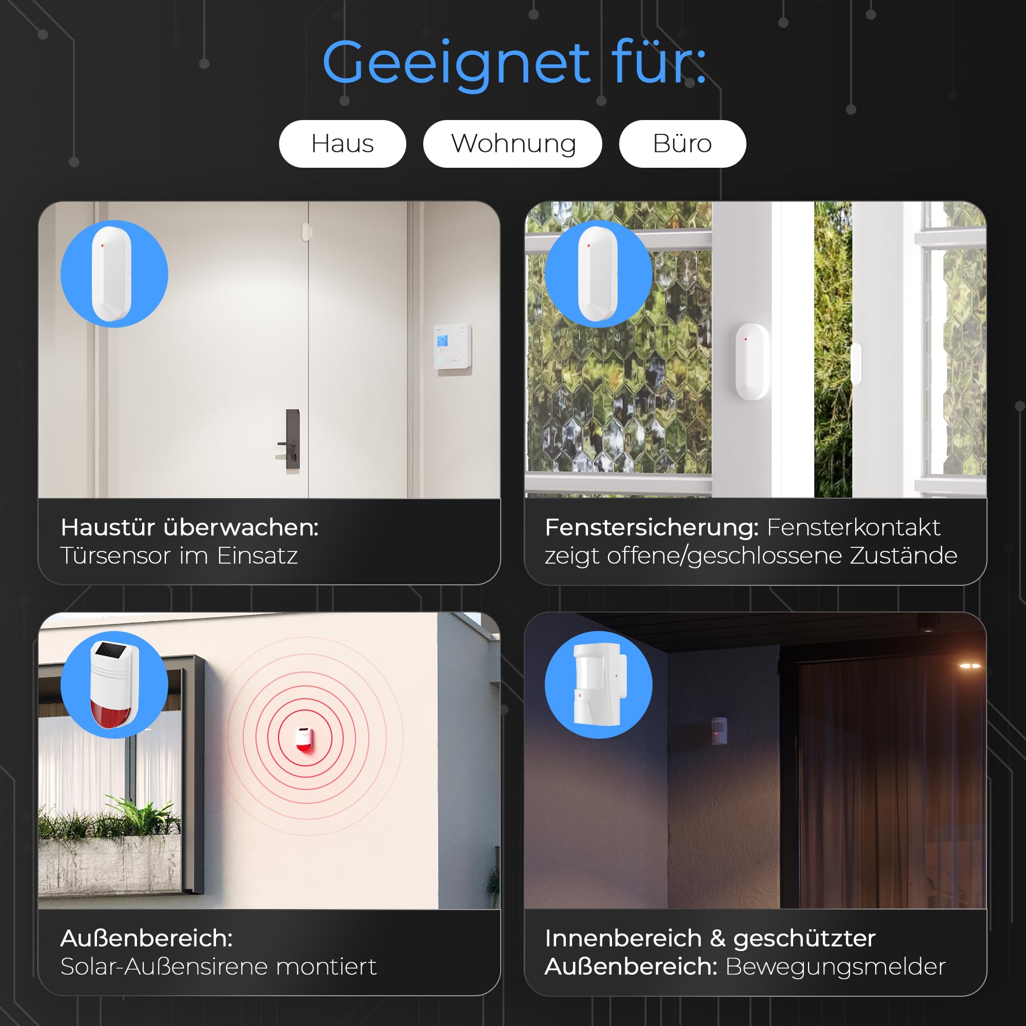 Safe2Home Funk Alarmanlage Großes Set SP110 Sabotageschutz Solar Sirene - deutsch - Alarmsystem SMS Alarmierung - Alarmanlagen fürs Haus Büro