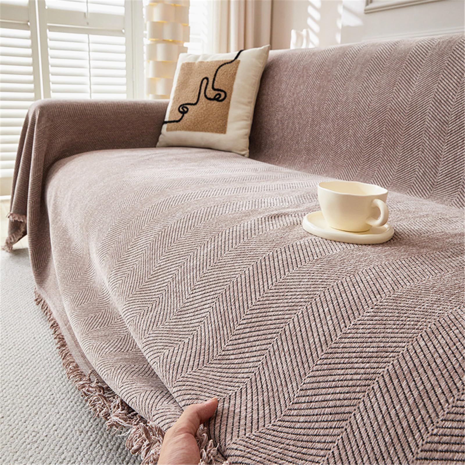 FANSU Throw for Sofa Large 1/2/3/4 Seater Extra Large Throw Blanket Sofa Reversible Versatile Woven Soft Blanket Throw Decorative Blankets for Settees Couch Sofa Bed armchair (Coffee,180x460cm)
