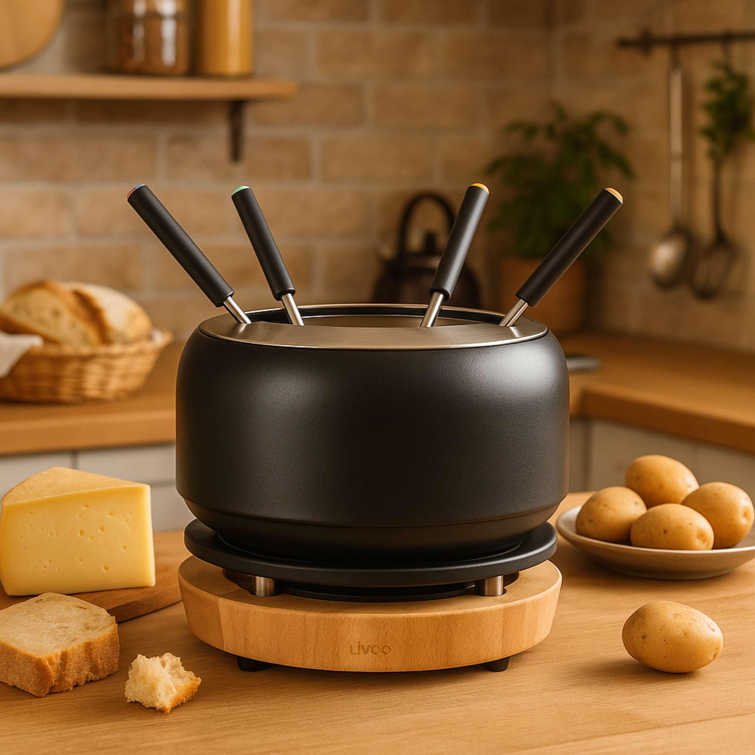 Livoo - Appareil à fondue XXL DOC339-2,5L - 1200W, sans PFAS, 8 personnes | Thermostat ajustable