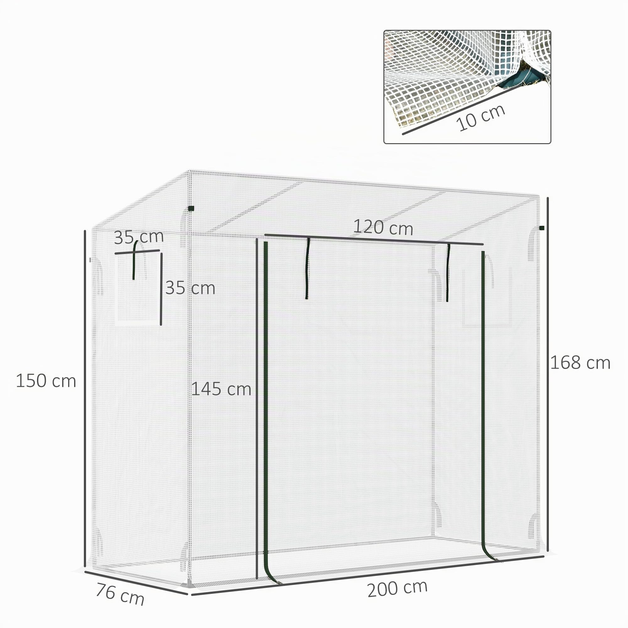 Outsunny Invernadero Pequeño Exterior con 2 Ventanas 200x76x168 cm Blanco | Invernadero de Exterior, Marco de Acero, Cubierta de PE 140g/m², para Cultivar Tomates Plantas Flores