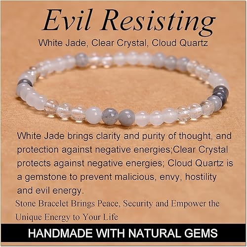 Vista 34 de MASSIVE BEADS Pulsera elástica de yoga hecha a mano con piedra natural, cristal curativo, energía, regalos para adultos unisex de 0.157 in, 0.236