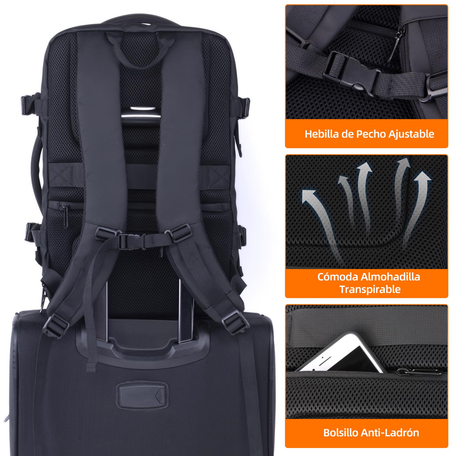 KINGSLONG Mochila para portátil extensible 25-40L Se adapta a portátil de 17 pulgadas, Mochila resistente al agua para hombres y mujeres Escuela Negocio Mochila de viaje con puerto de carga USB