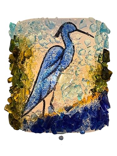 Blue Heron Handcrafted Recycled Glass Mosaic fused Night Light Nightlight nitelite green nature gift