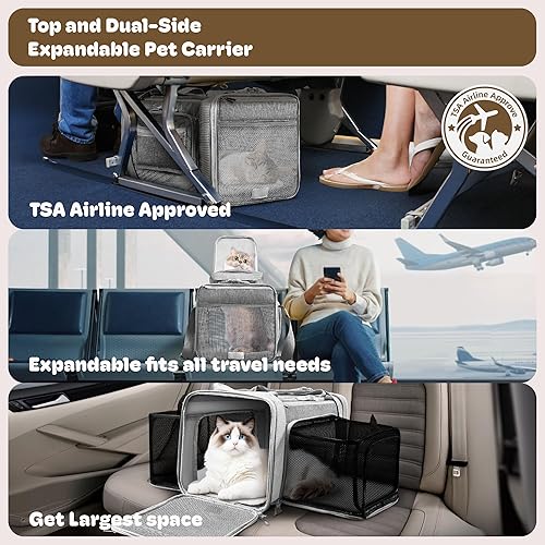 Miniatura 2 de Transportador de gatos extensible superior y de 2 lados de 17 x 11 x 11 pulgadas, aprobado por la aerolínea TSA, para perros medianos, transportador