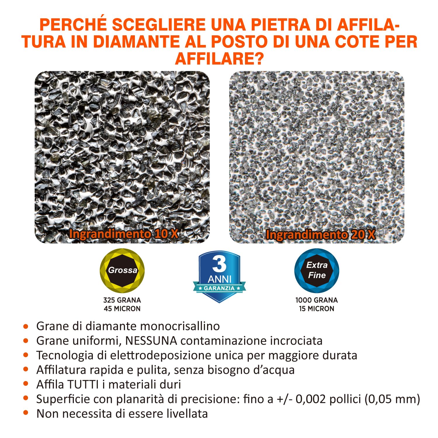 SHARPAL 168H Grande Pietra Affilacoltelli Professionale Diamantata a Doppia Grana 201 x 75 mm Grana Grossa 325 e Extra-Fine 1000 in Diamante Monocristallino, Regalo Festa del Papà