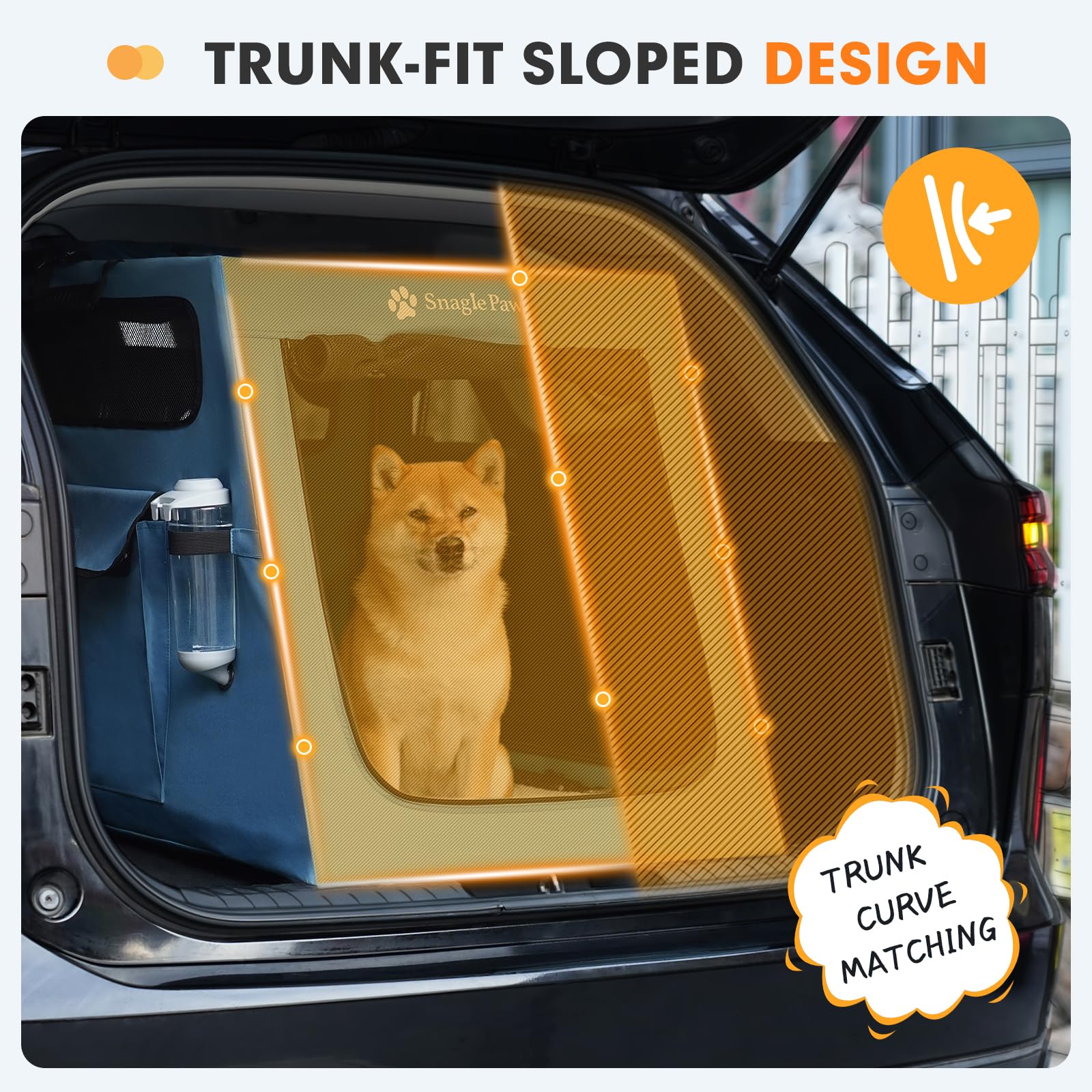 Snagle Paw Jaula portátil para perros para viajes en coche, plegable, grande, con marco de metal y ventanas de malla de 3 puertas, se asegura en el maletero/asiento trasero, transportador de perrera