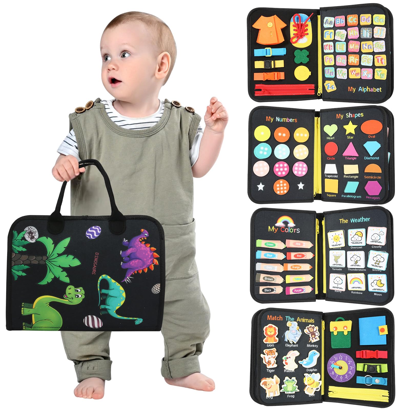 Busy Board for Toddlers, Kids Montessori Toys for Boys 2 3 4 5 Year Olds, Learning & Education Toys, Sensory Toy Travel Toy Busy Book