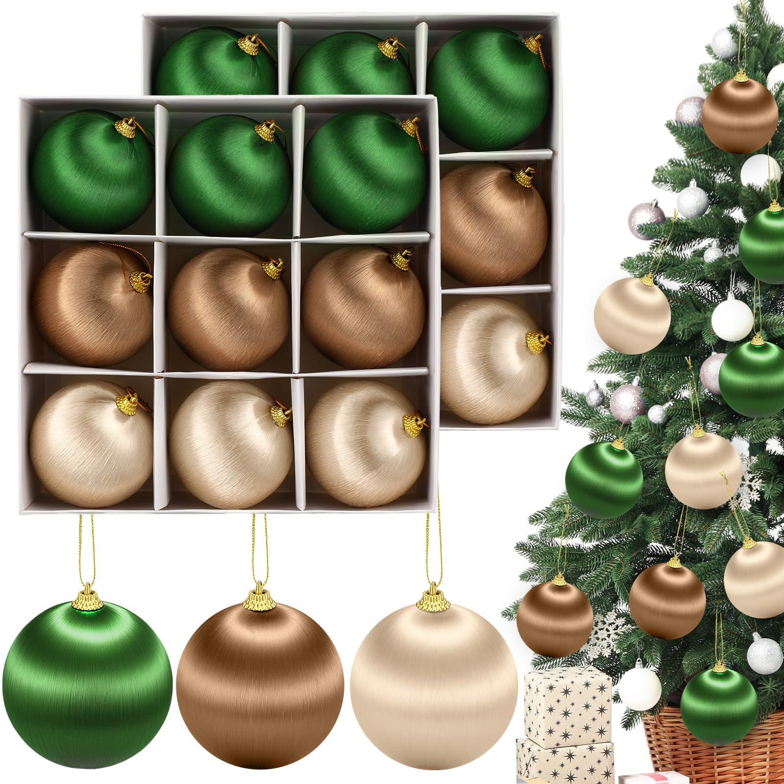 Hungdao Lot de 18 boules de Noël en satin de soie à suspendre pour décoration de Noël, décorations de fête (8 cm, rose)
