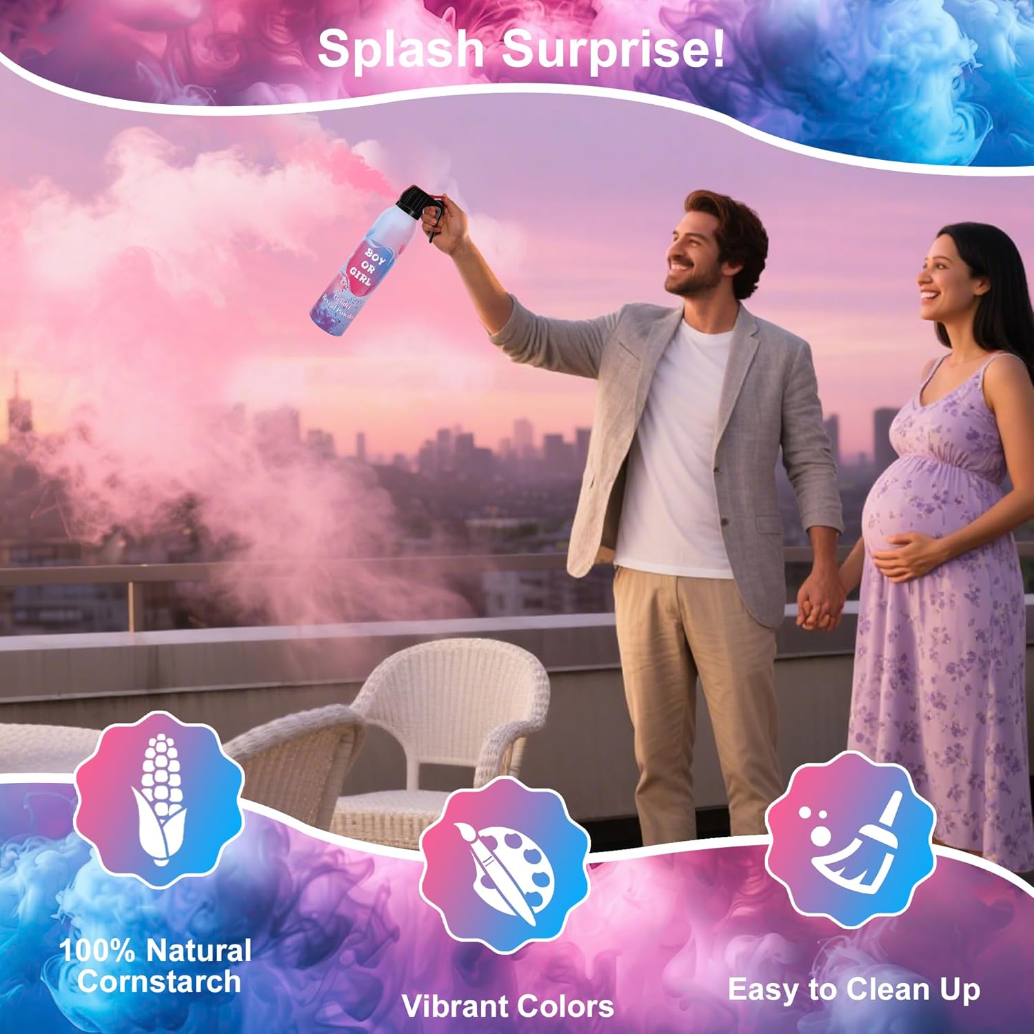 Large Gender Reveal Smoke Bombs 4 Packs, Pink & Blue Biodegradable Powder Spray for Baby Boy or Girl Reveal, Long-Lasting 10ft Smoke Effect, Unique Gender Reveal Ideas & Party Decorations