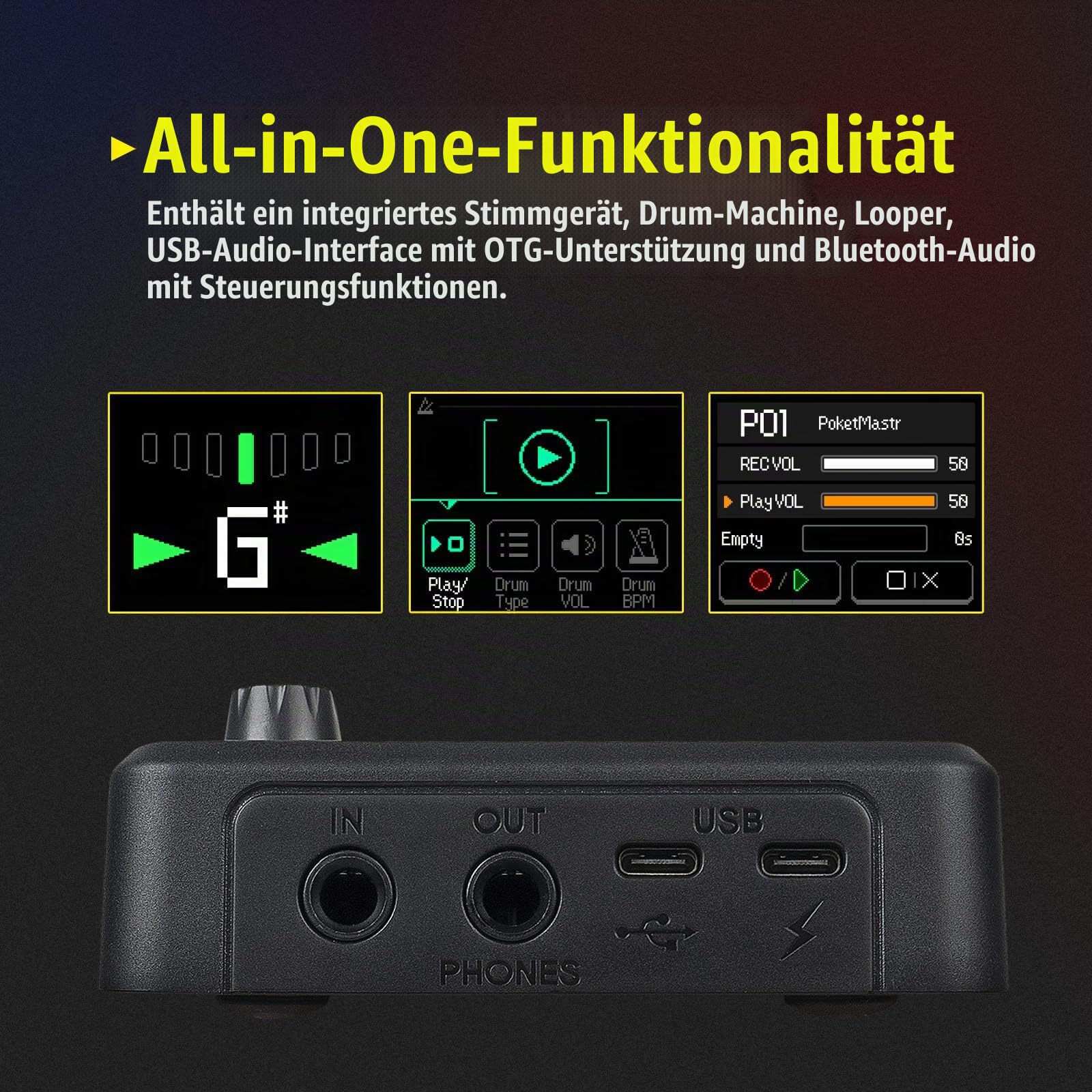 SONICAKE Gitarren Multi-Effekte Pedal 9 Effektmodule (Grau) | 100 Presets 20 Amp/Cab Gitarren Effektprozessor OTG USB Audio Interface BT mit APP Pocket Master