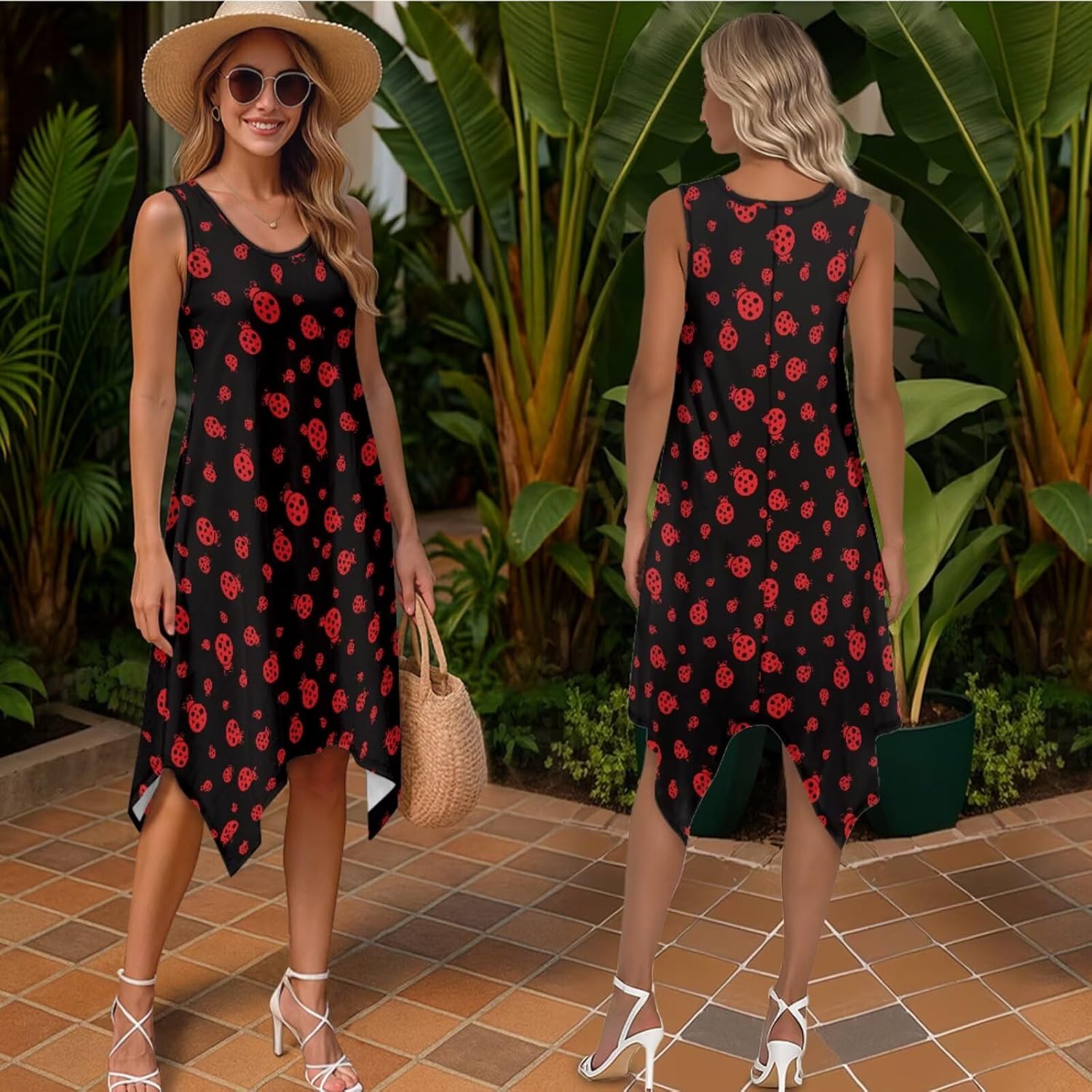 TOADDITDO Summer Tunic Dress for Women Sleeveless Sundress with Pockets Mens Button Down Aloha Shirts Couples Matching Outfit