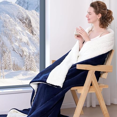 Miniatura 2 de Manta de forro polar sherpa, 520GSM, cálida y gruesa para invierno, manta suave tamaño individual, manta mullida y acogedora de terciopelo de leche,