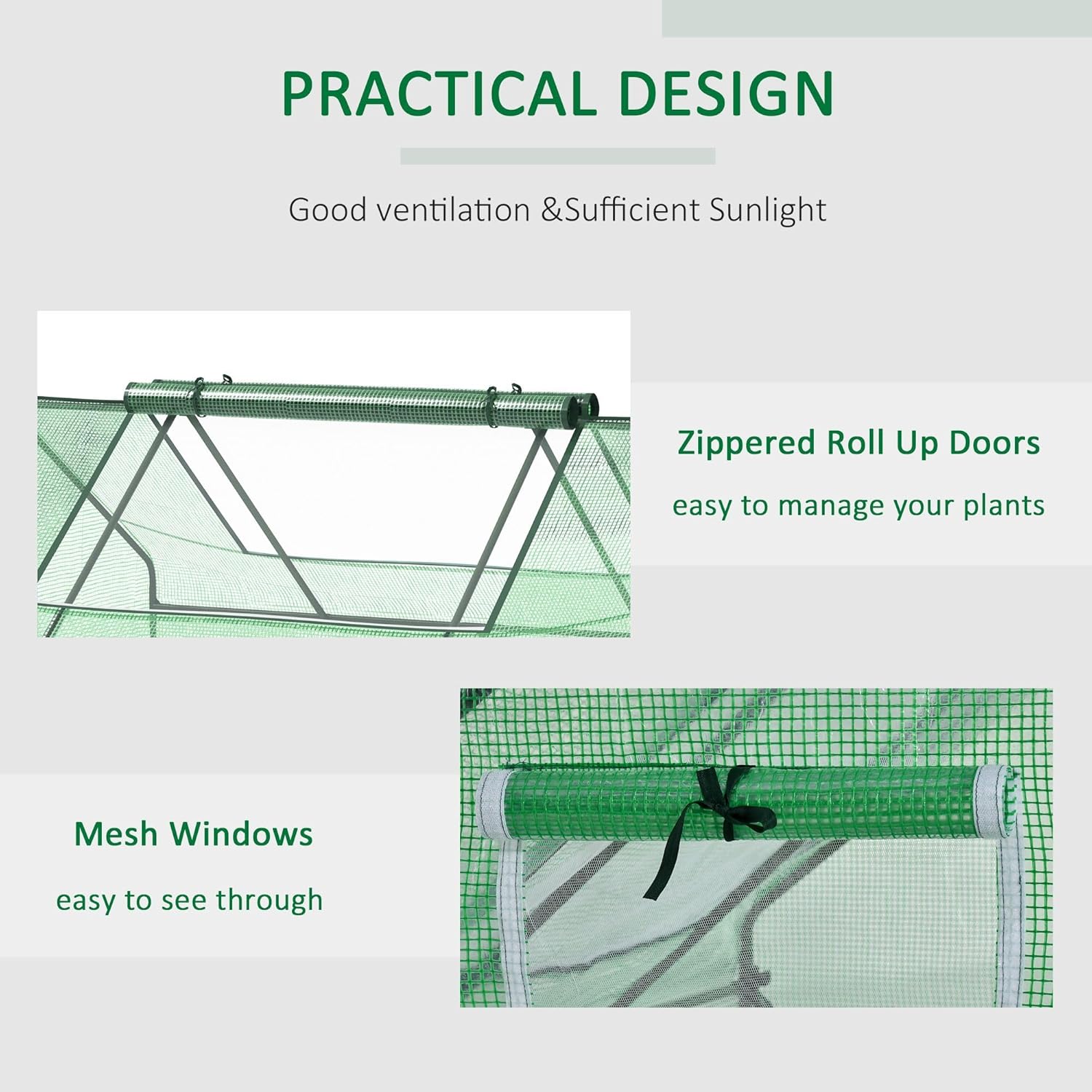 71x55x32in Breathable Outdoor Greenhouse Tent with Zippered Entry, Roll-Up Mesh Windows, 140g/m² PE, Steel FFor rame, Dark Green Finish