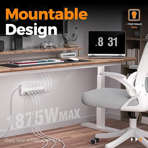 Miniatura 5 de TESSAN Regleta protectora de sobretensiones, 6 interruptores individuales y 12 tomas, cable de extensión de 6 pies con múltiples tomas, regleta de