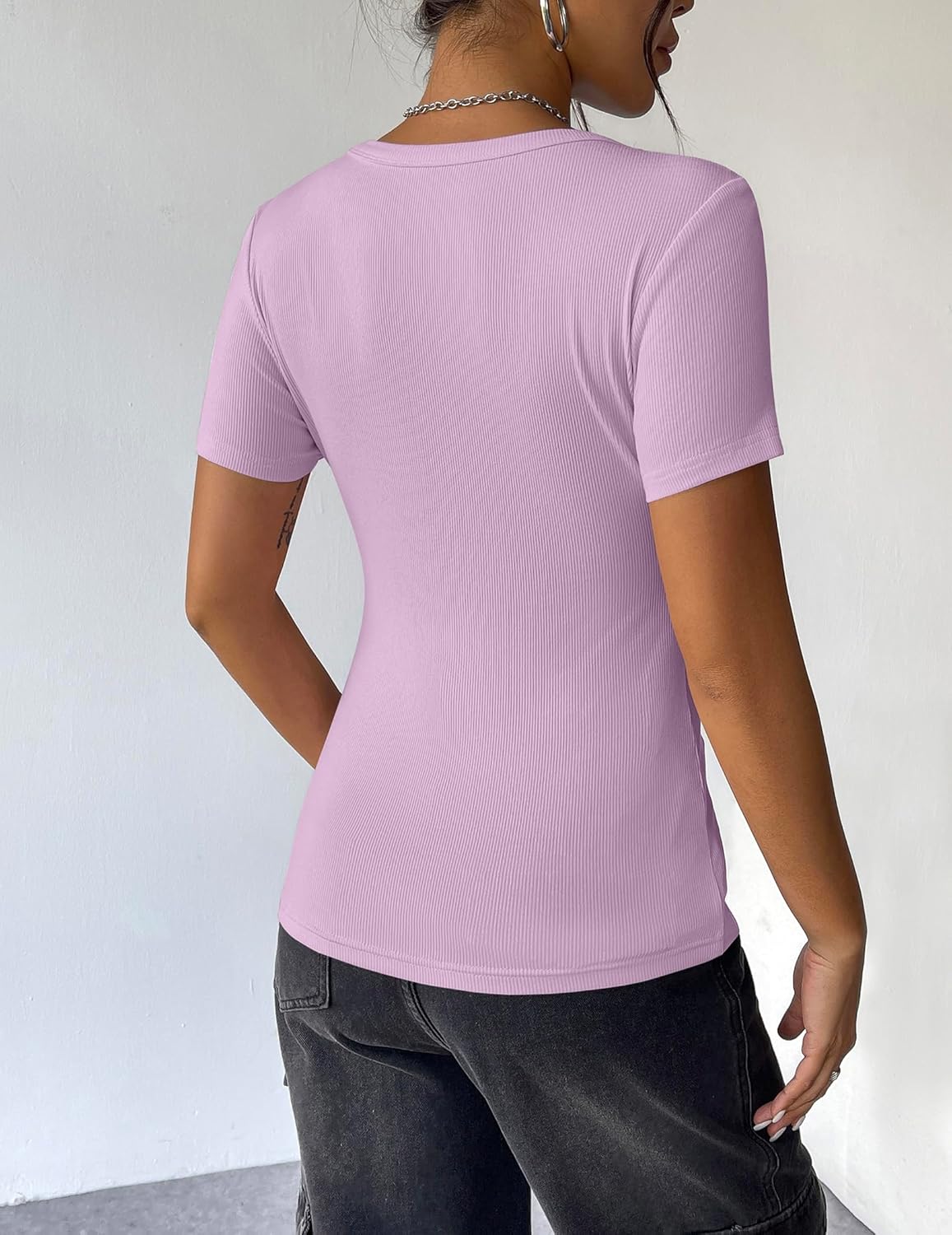Zeagoo Womens Summer Tops Short Sleeve Shirts Ribbed Knit Square Neck Tshirt Casual Basic Slim Tee - Image 4