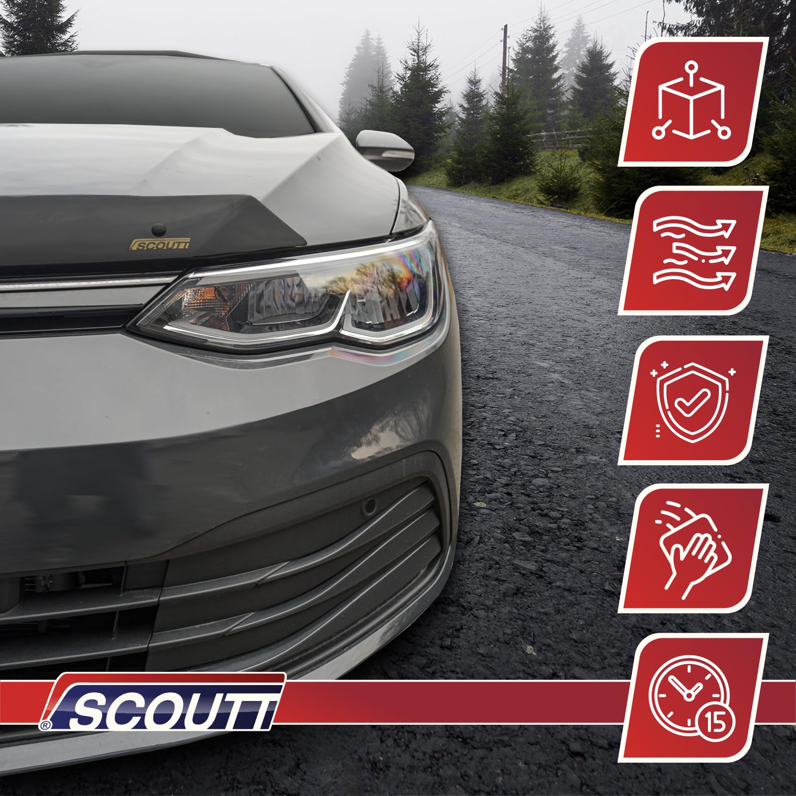 SCOUTT Bra de Capot Déflecteur de Protection pour Dacia Sandero Stepway 3 Depuis 2021, Aérodynamique, Assemblage Facile, Aucun Perçage Requis