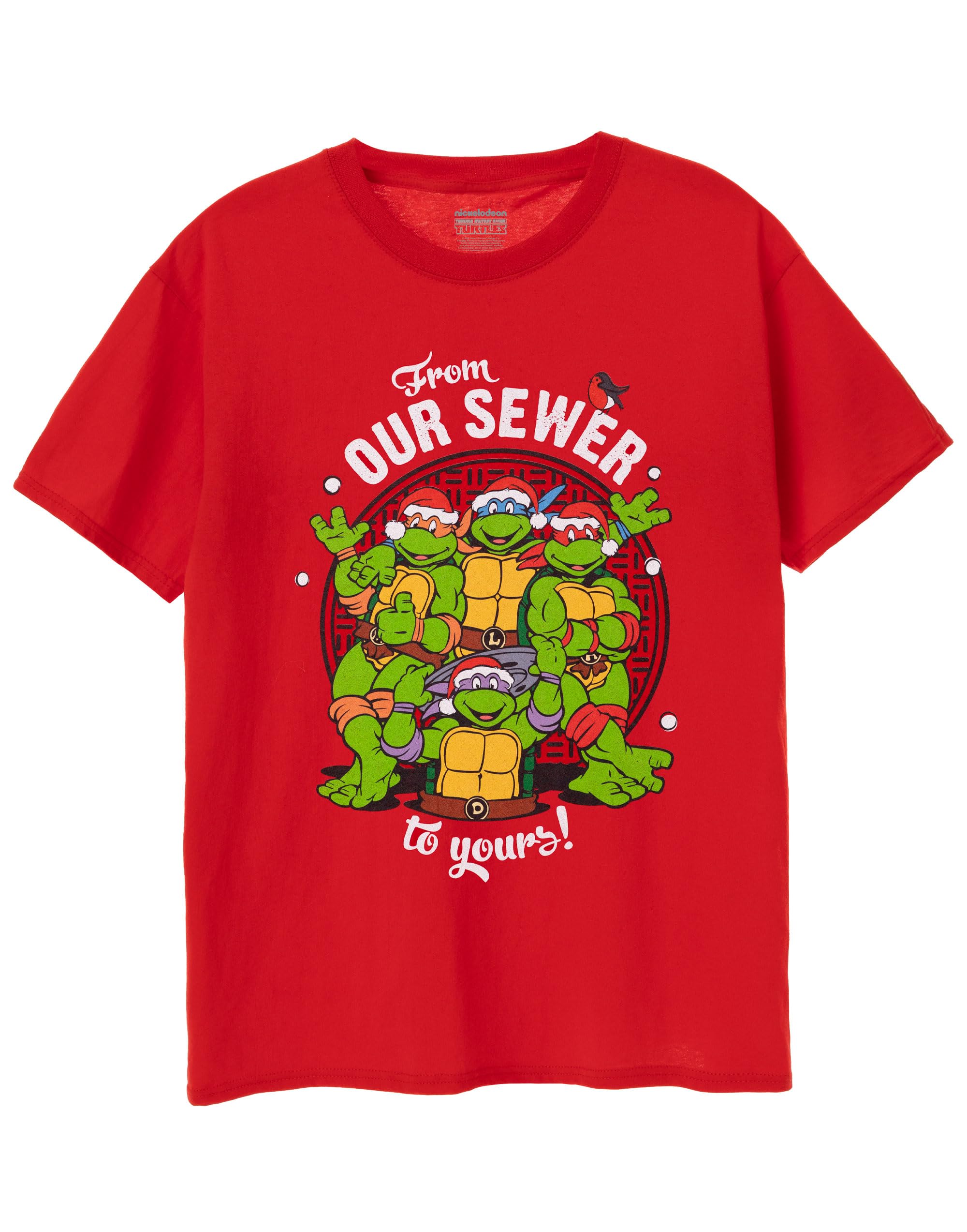 Teenage Mutant Ninja Men's Red Turtles Christmas T-Shirt | Adults Festive From Our Sewer To Yours Graphic Tee In | Nostalgic 90S Vintage Art Cartoon Fashion | Retro Tmnt Holiday Apparel Gift For Him