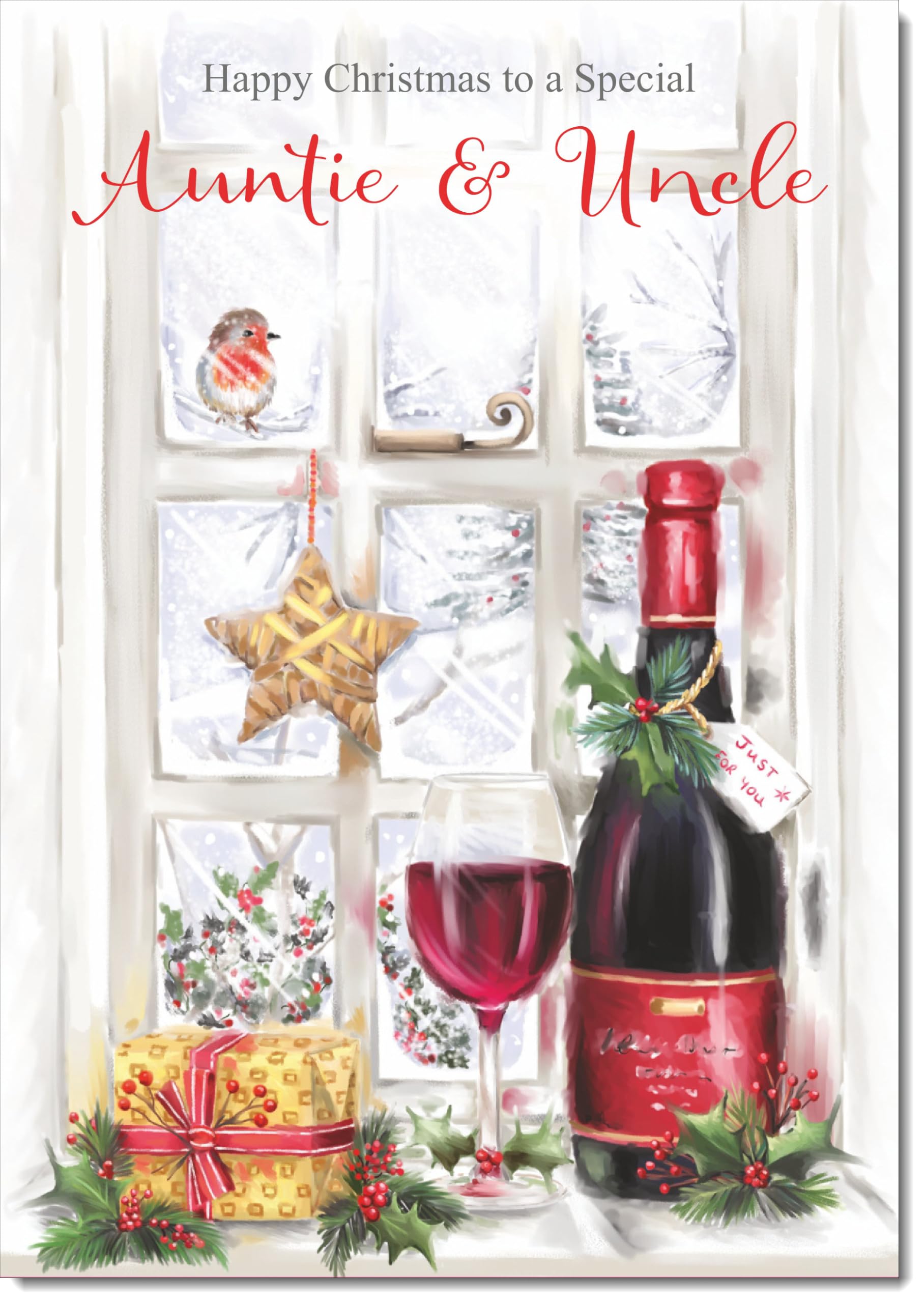 doodlecards Auntie and Uncle Christmas Card Red Wine Bottle Large A4 Size Christmas Card for Auntie & Uncle with Plain Envelope โ image 1