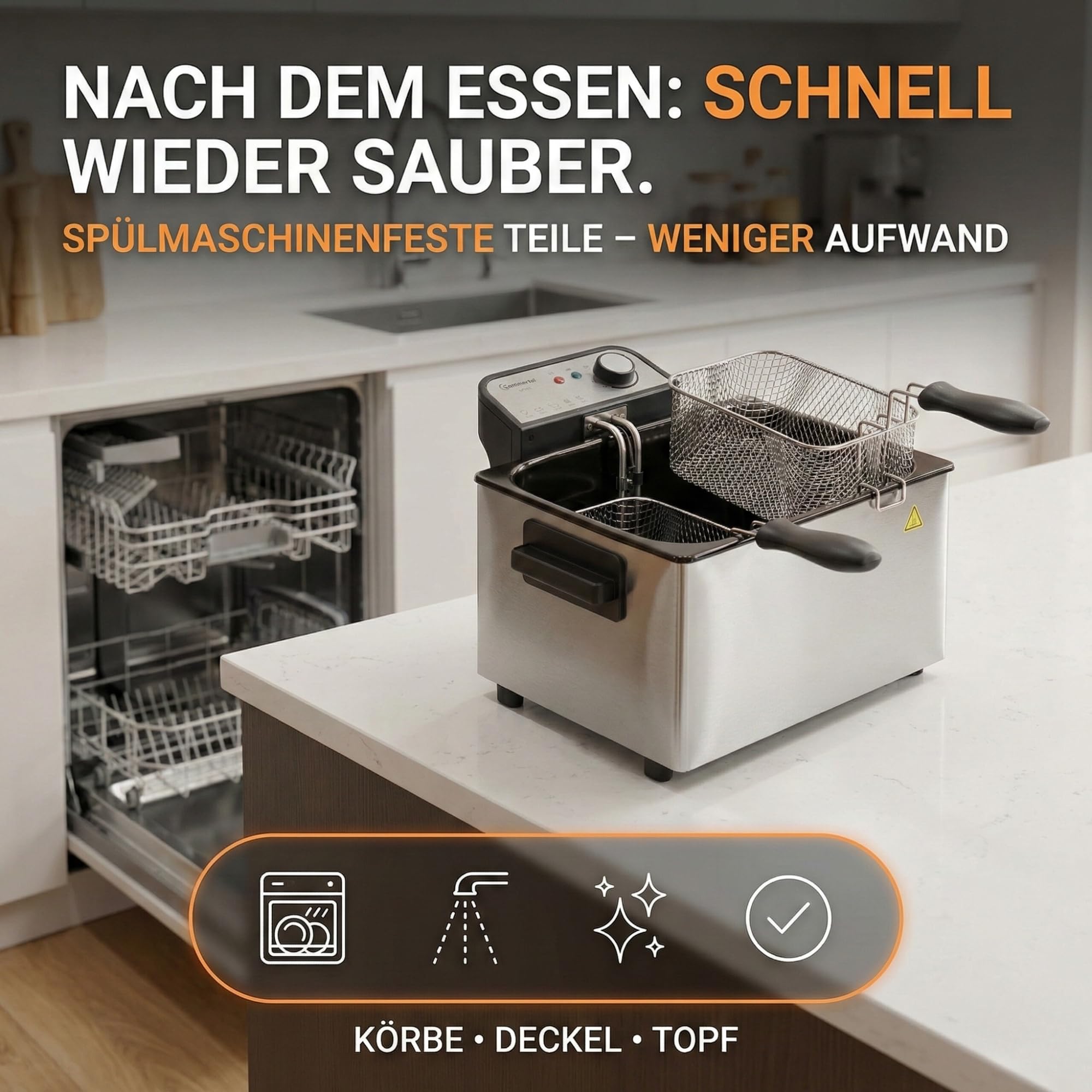 Sommertal Freidora Doble XXL con aceite o grasa - 3 cestas, 5 litros, 3000 W, zona fría, DF3270 - Freidora de acero inoxidable auténtica para patatas fritas crujientes