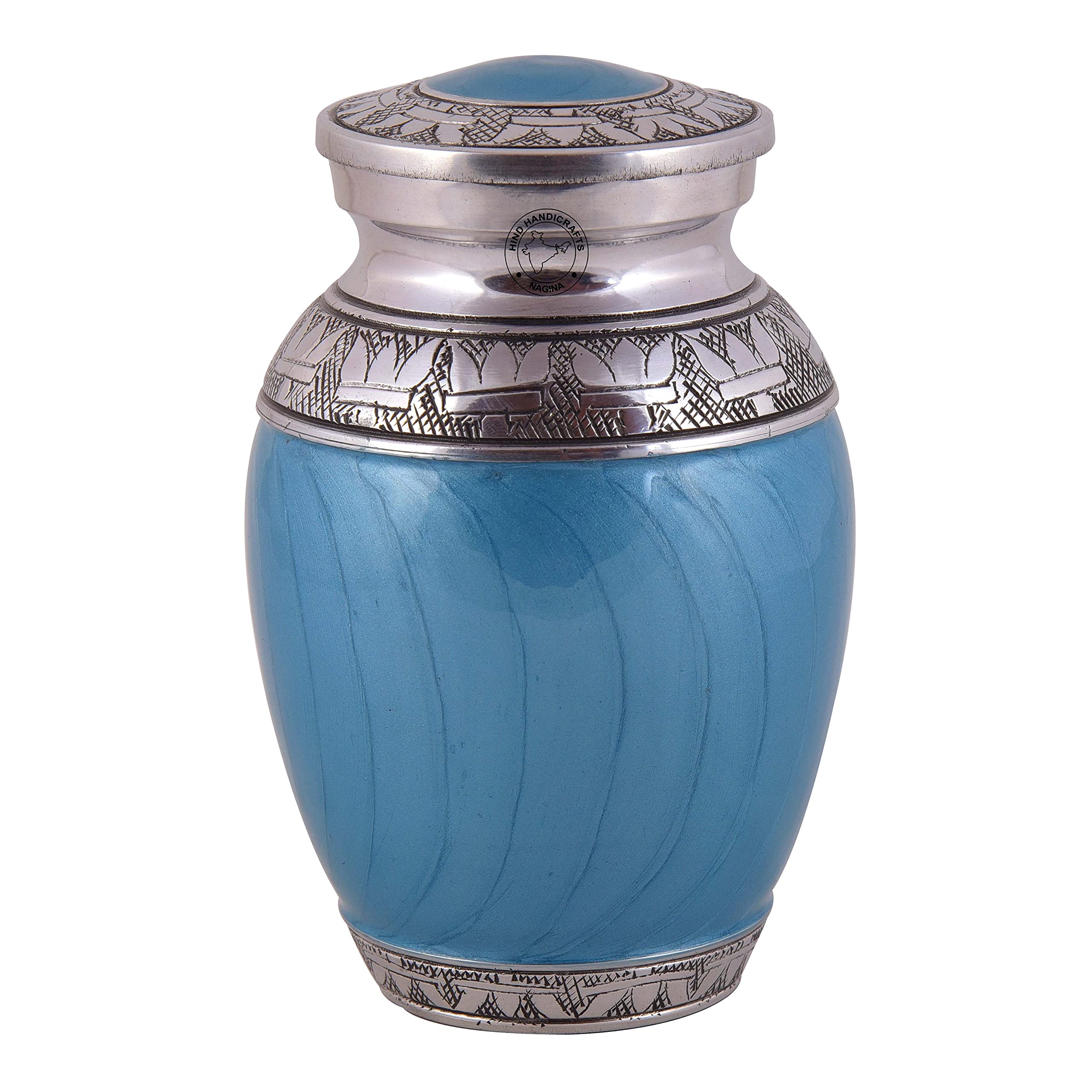 Small Cremation Urns for Human Ashes | Engraved Memorial Funeral Urn for Adults | Decorative Keepsake Urn with Secure Lid & Velvet Bag | Elegant Tribute for Men & Women (Holds 45 LB, Pearl Sky Blue)