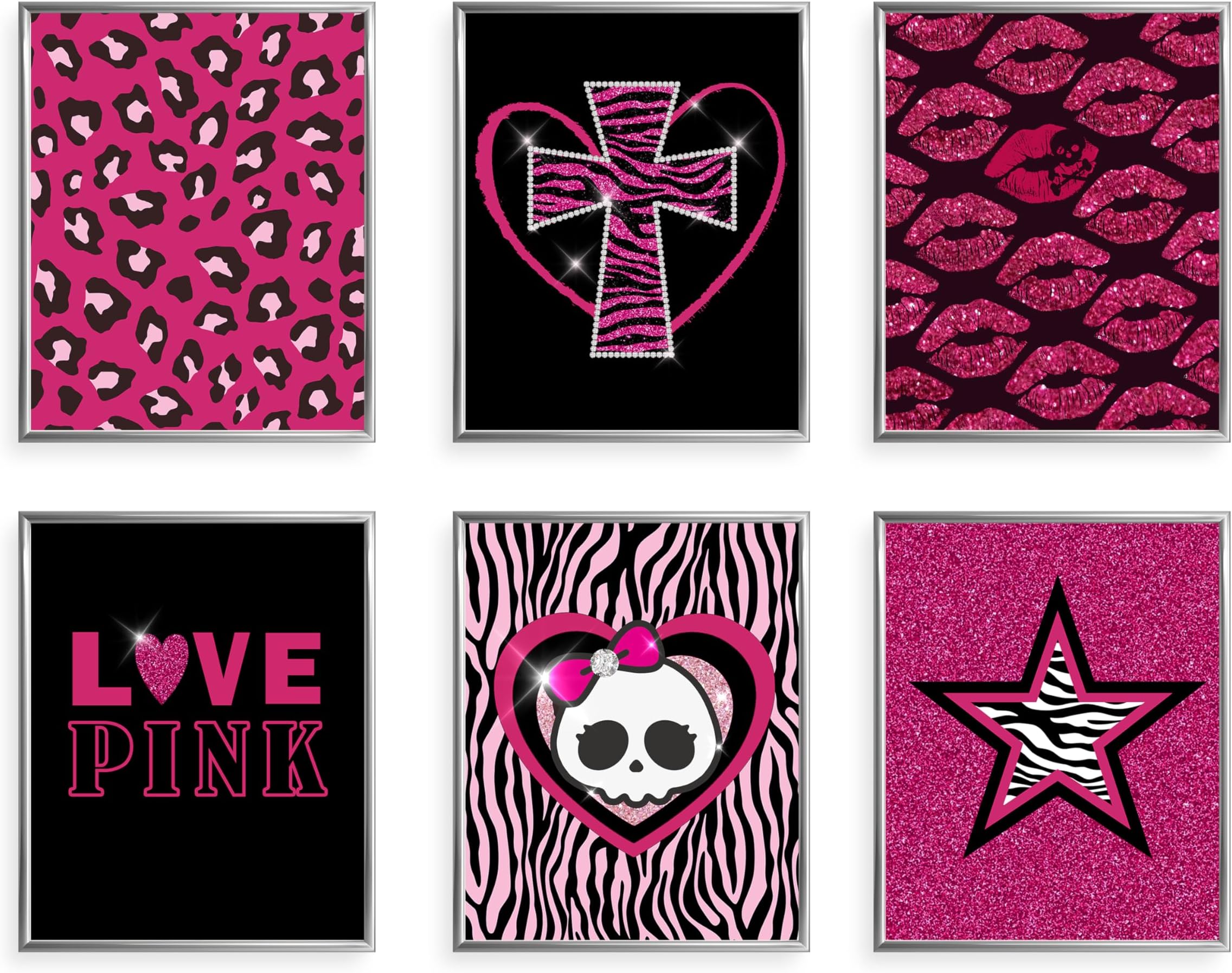 TwoDays Mcbling Room Decor Aesthetic, Trashy Y2k Posters for Girls bedroom, 2000s Hot Pink Wall Art, Emo Baddie Prints for women Apartment.(8" X 10", Set Of 6, UNFRAMED)