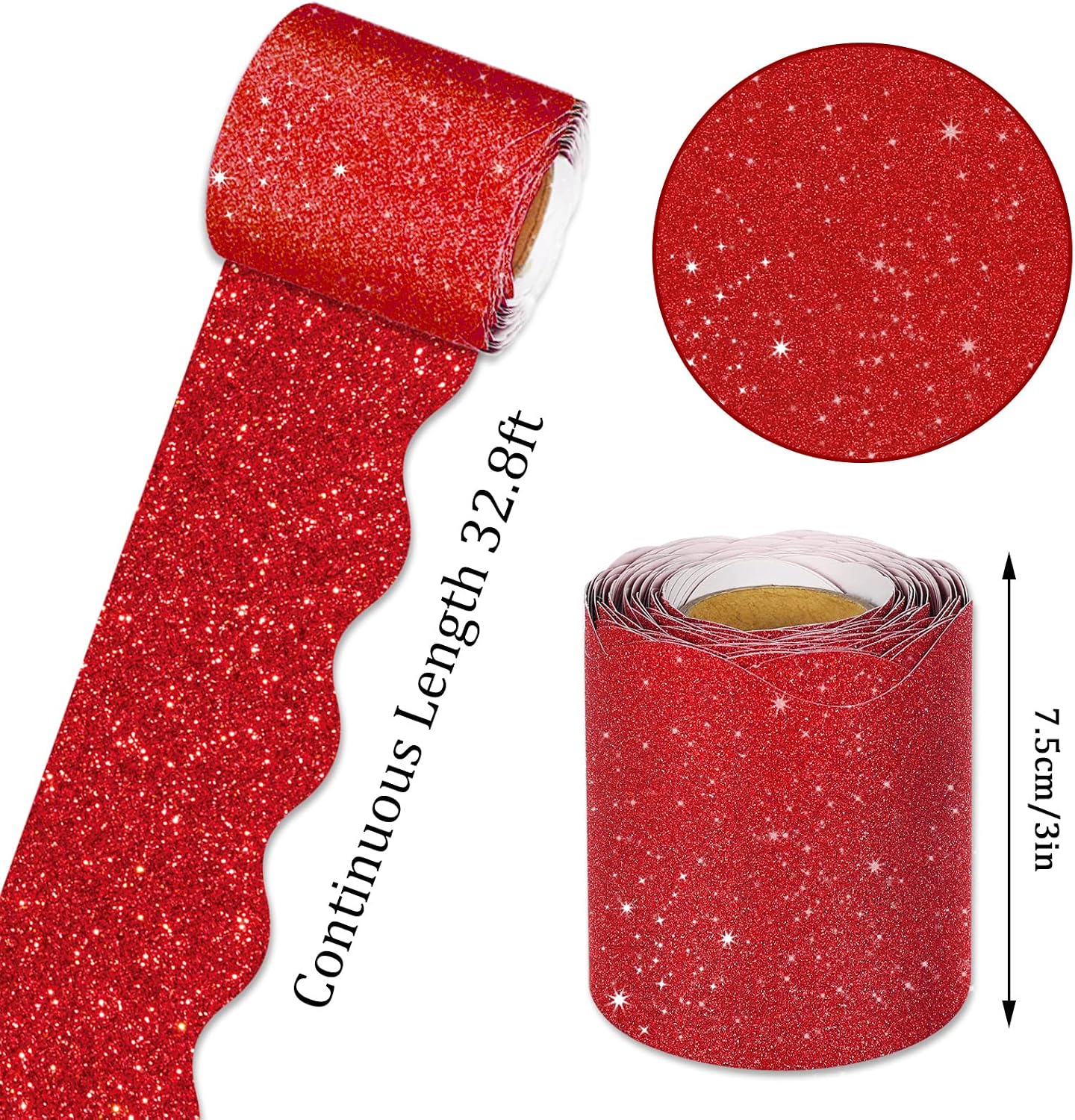 Whaline 196.9ft Rainbow Bulletin Board Borders 6 Rolls Glitter Rainbow Scalloped Border Trim Roll for Gay Pride Day Back to School Classroom Office Chalkboard Wall Decor