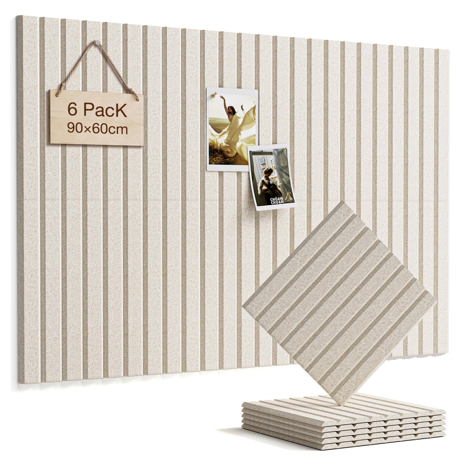 Woovio Cork Board 90×60cm Wall Pin Board with 30 Adhesive Tabs Oatmeal