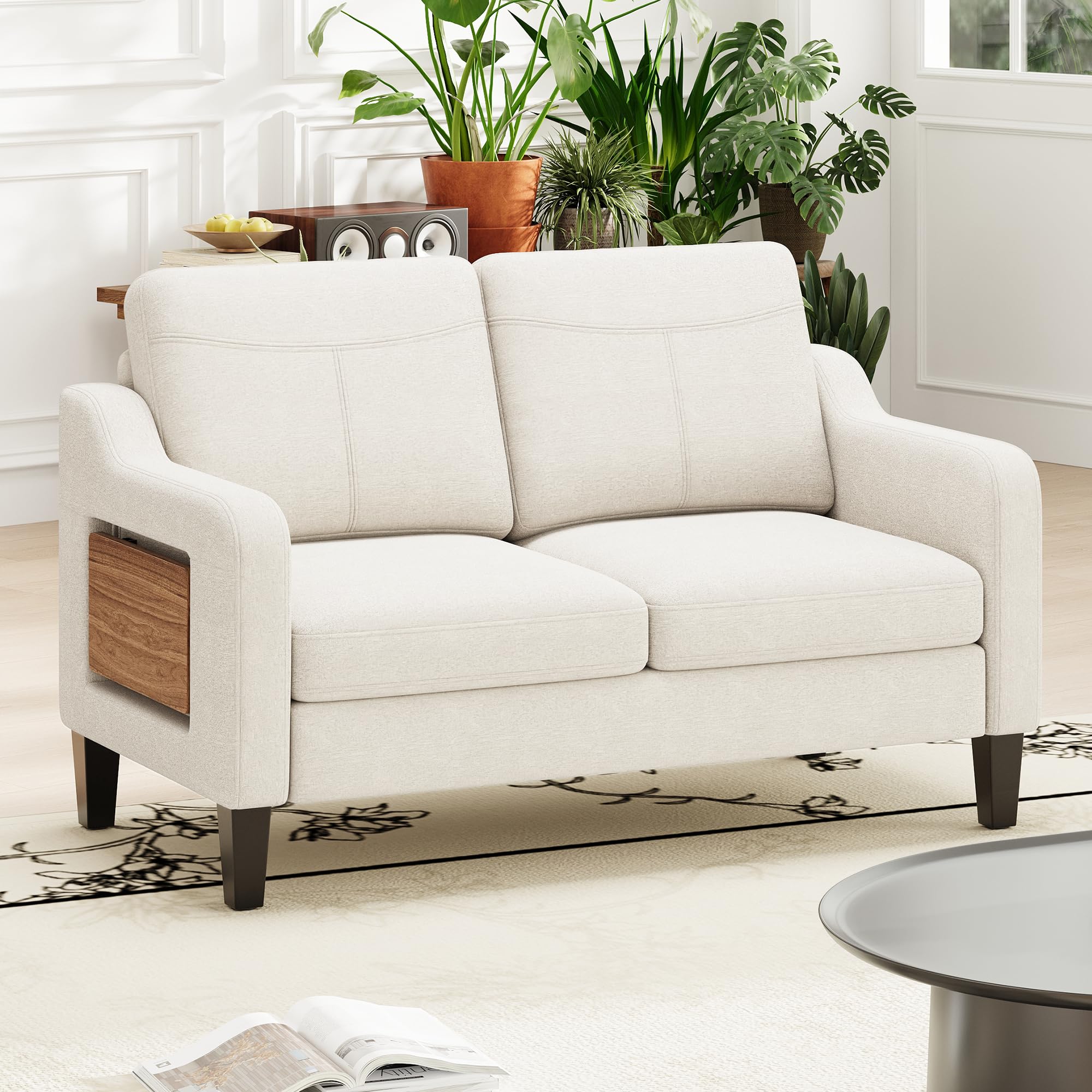 51-Inch Loveseat Sofa with Foldable Side Table