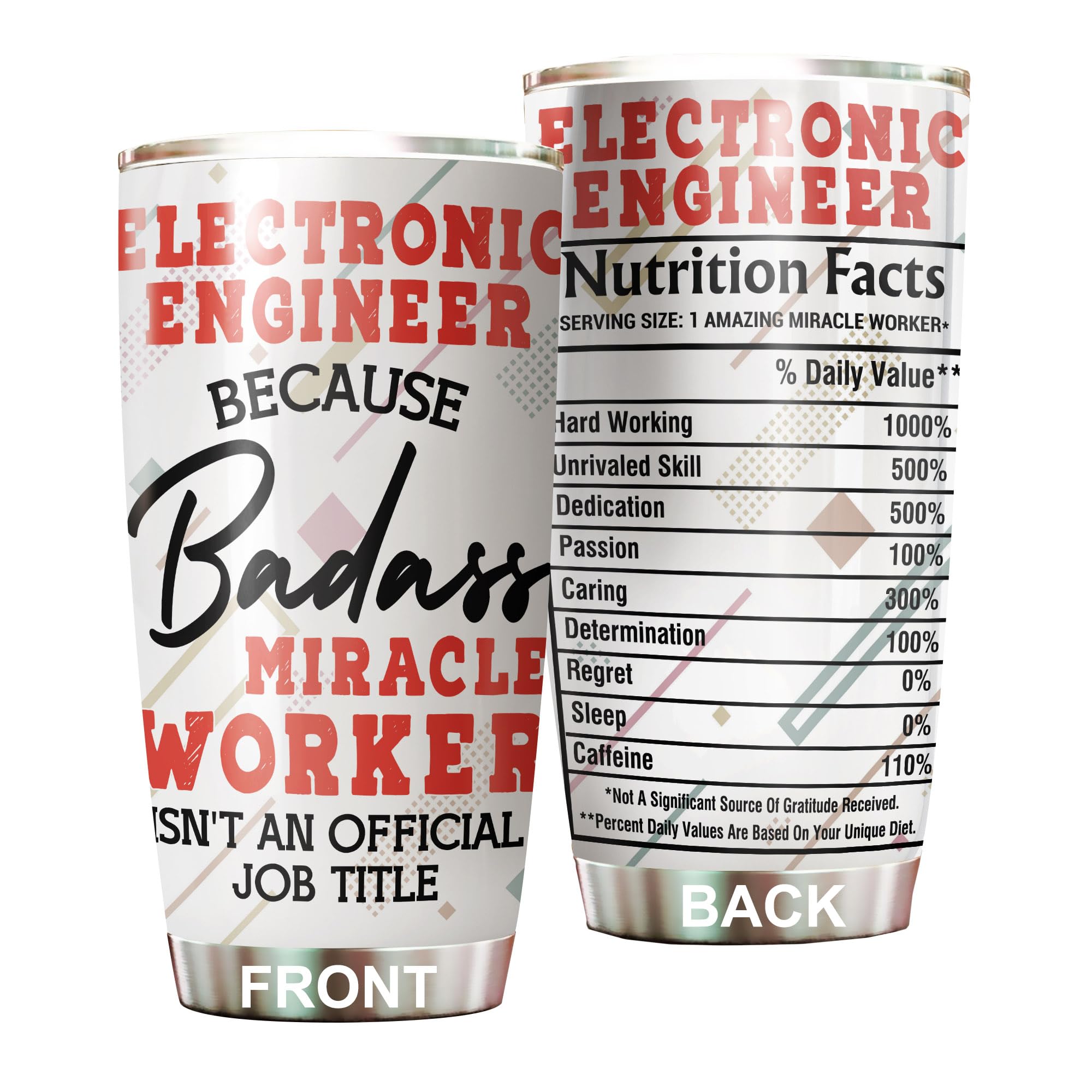 Miracle Worker Nutrition Facts Electronic Engineer Tumbler Stainless Steel 20oz Funny Gifts Bulks For Office Women Men Work