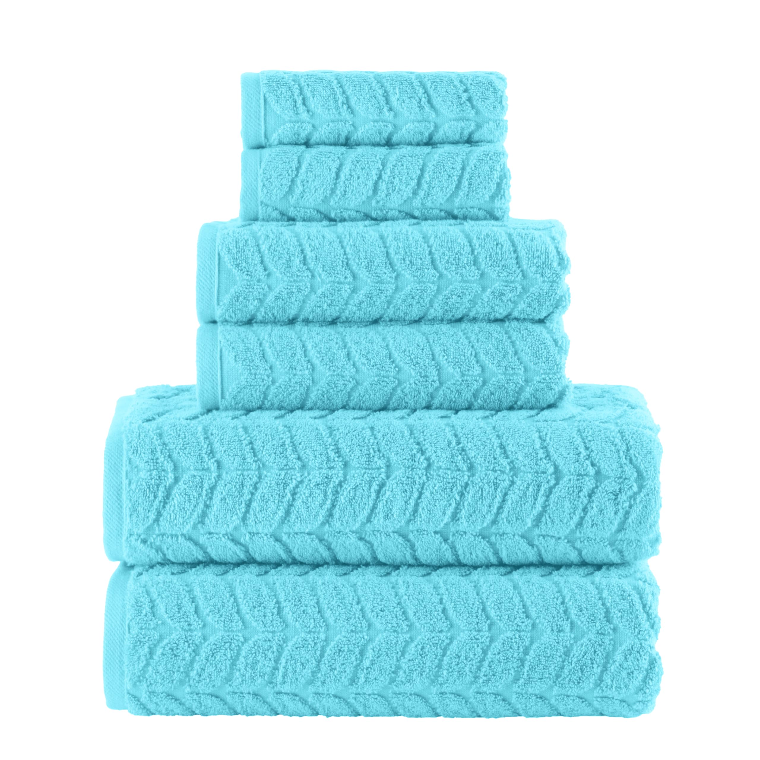 Elegant Comfort Luxury 6-Piece 100% Turkish Cotton Jacquard Braided Textured Premium Hotel Quality Towel Set– Soft and Absorbent, Includes 2 Bath Towels, 2 Hand Towels and 2 Washcloths, Aqua