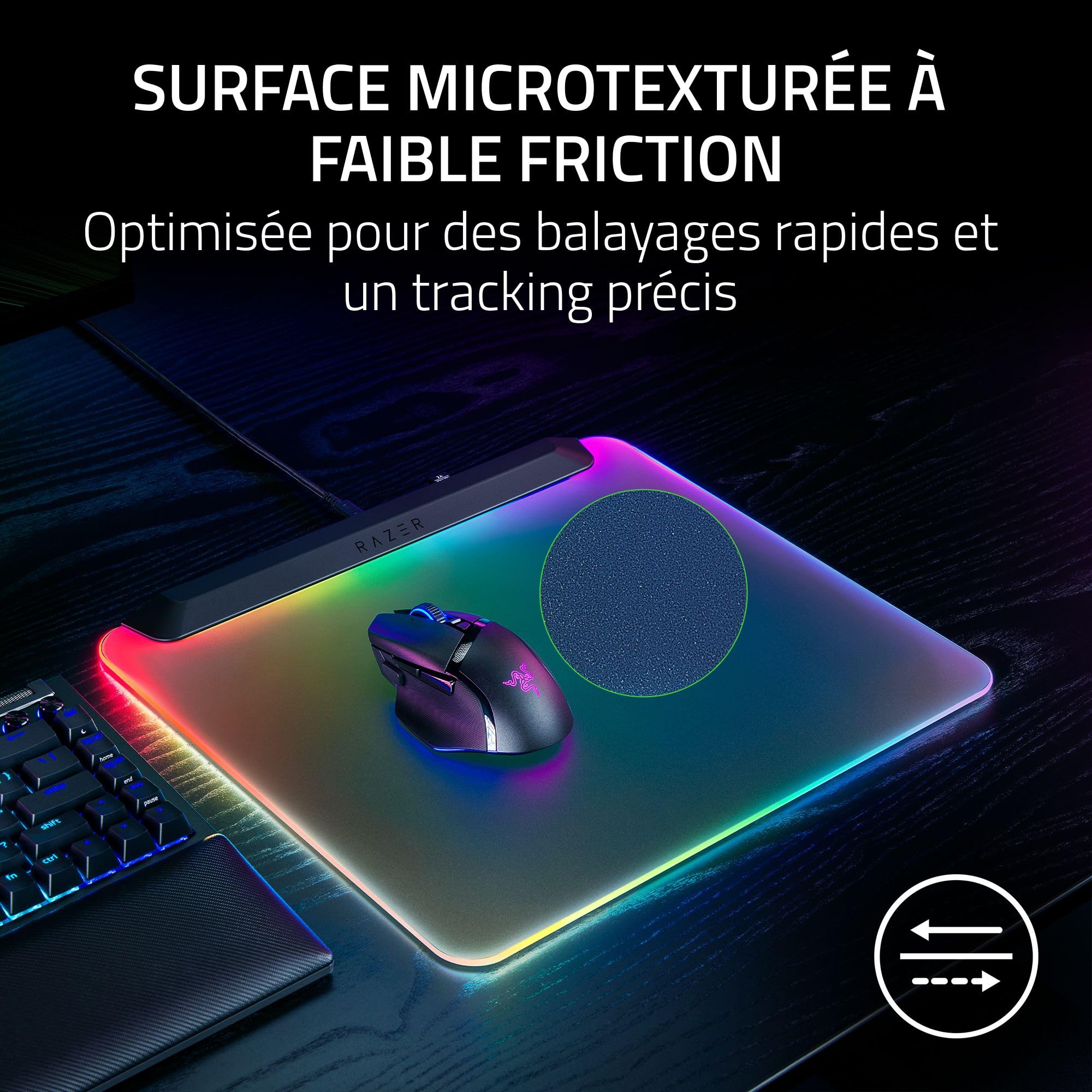 Razer Firefly V2 Pro - Tapis de Souris de Jeu rétroéclairé RGB - Port USB intégré (éclairage LED 15 Zones, Surface texturée Micro-gravée pour Un Suivi Optimal, câble USB-C détachable) Noir
