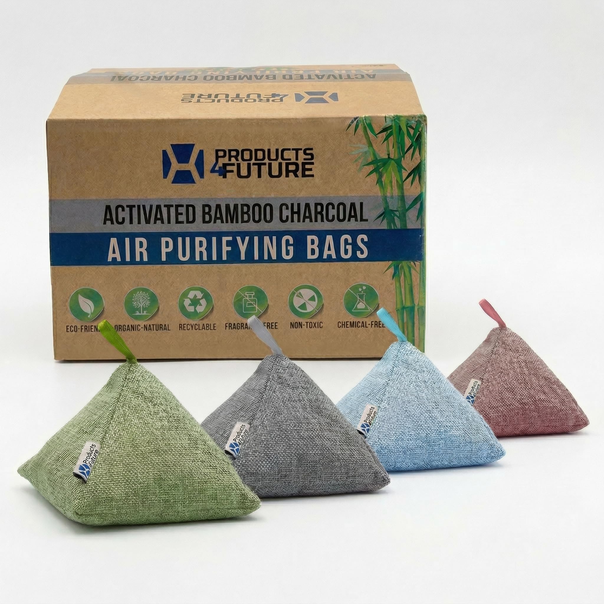 4 pack Naturally Activated Bamboo Charcoal Air Purifying Bags | Natural Home Deodorizer Bag | Charcoal Bag Odor Absorber For Pets | Odor Eliminator & Moisture Absorber Air Freshener Bag (200g Pyramid)