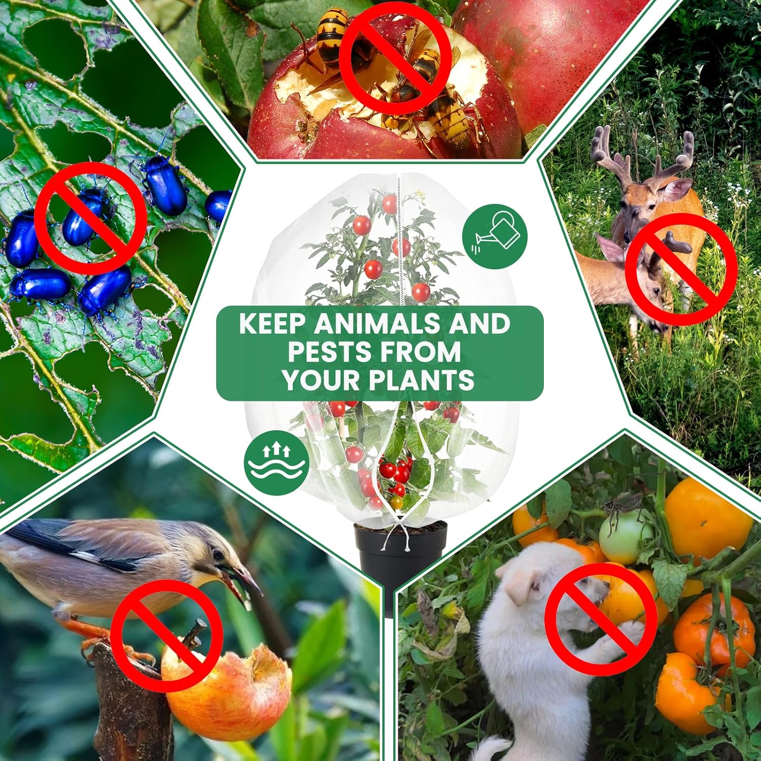 Bird Netting for Garden Protection, Fruit Tree Netting Bag with Zipper & Drawstring 2 Pack 5.3x6.6 Ft Reusable Garden Insect Netting Pest Barrier Mesh Cover for Vegetables,Bushes,Flowers and Plants