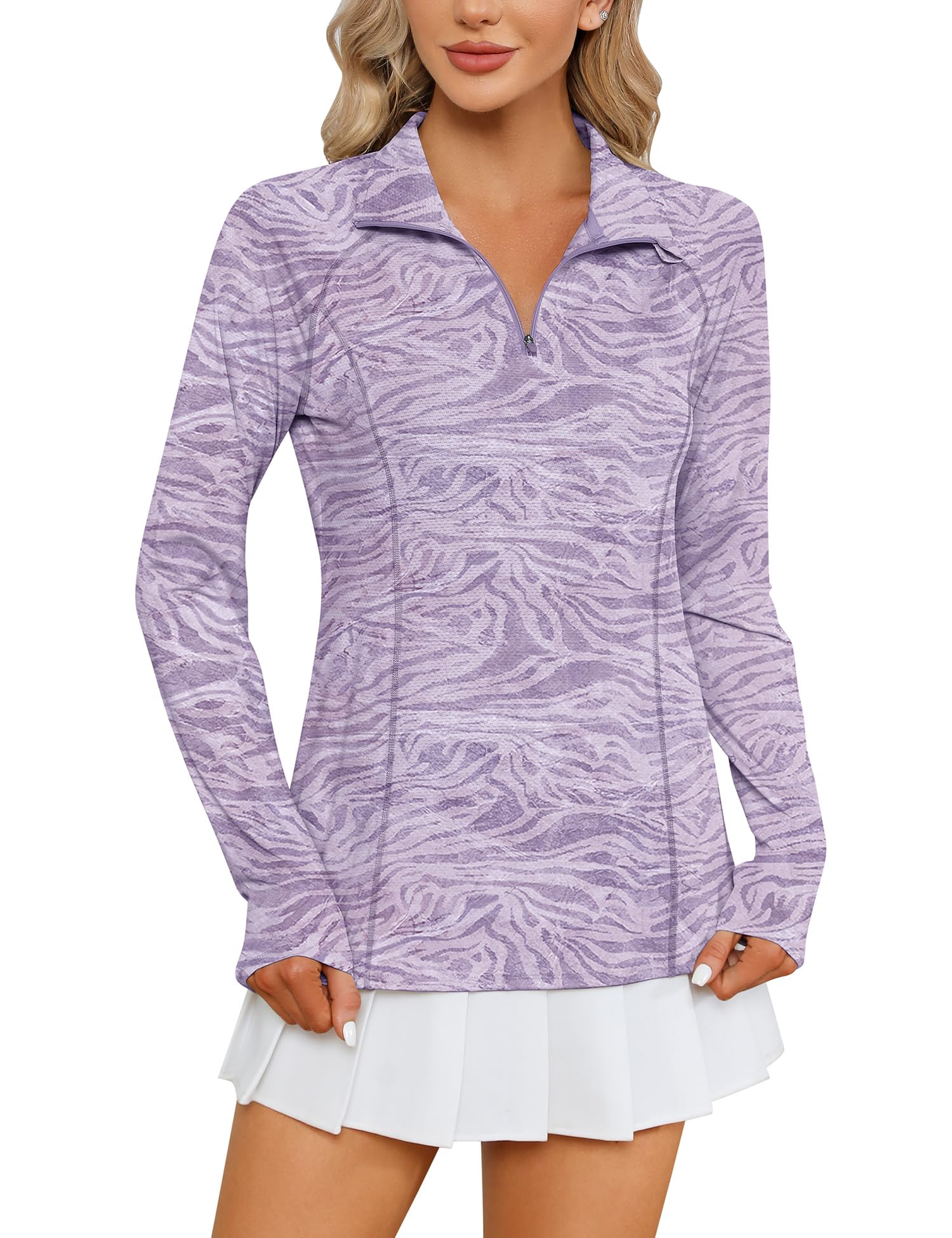 LOMON Women Long Sleeve Shirts Sun Protection 1/4 Zip Summer Quick Dry Hiking Shirts Quarter Zip Pullover for Women