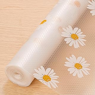 Daisy Shelf Liner for Kitchen Cabinets – Non-Adhesive, Non-Slip Drawer & Refrigerator Liner, Waterproof, Washable Cabinet Mat Floral, Easy to Cut & Install for Pantry, Bathroom, Office(11 x 39 Inch)