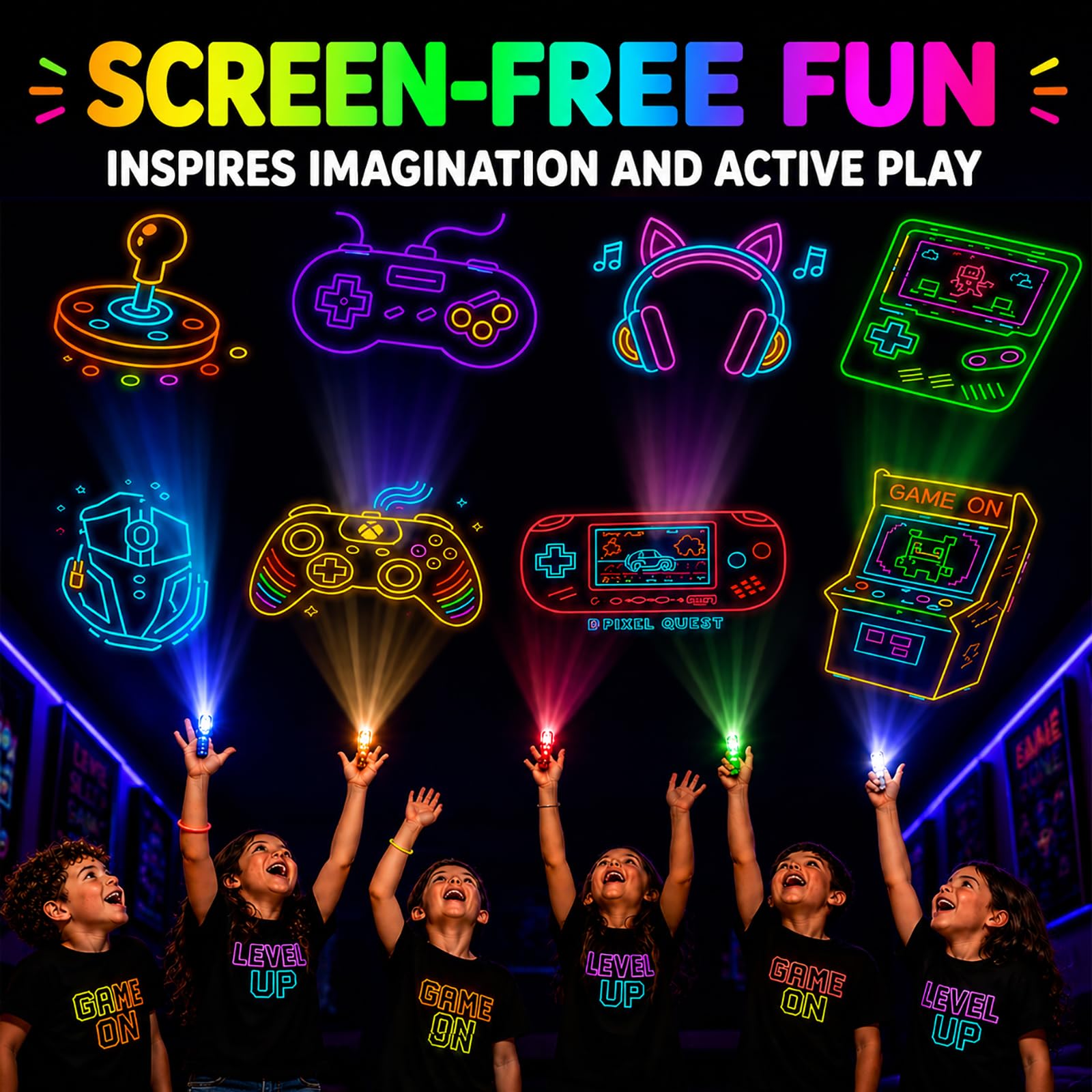 Budbof 40 piezas de recuerdos de fiesta para niños, luces LED de dedos, 8 diseños de juegos, recuerdos de fiesta de cumpleaños, rellenos de bolsas de regalo, rellenos de piñata, recompensas de aula