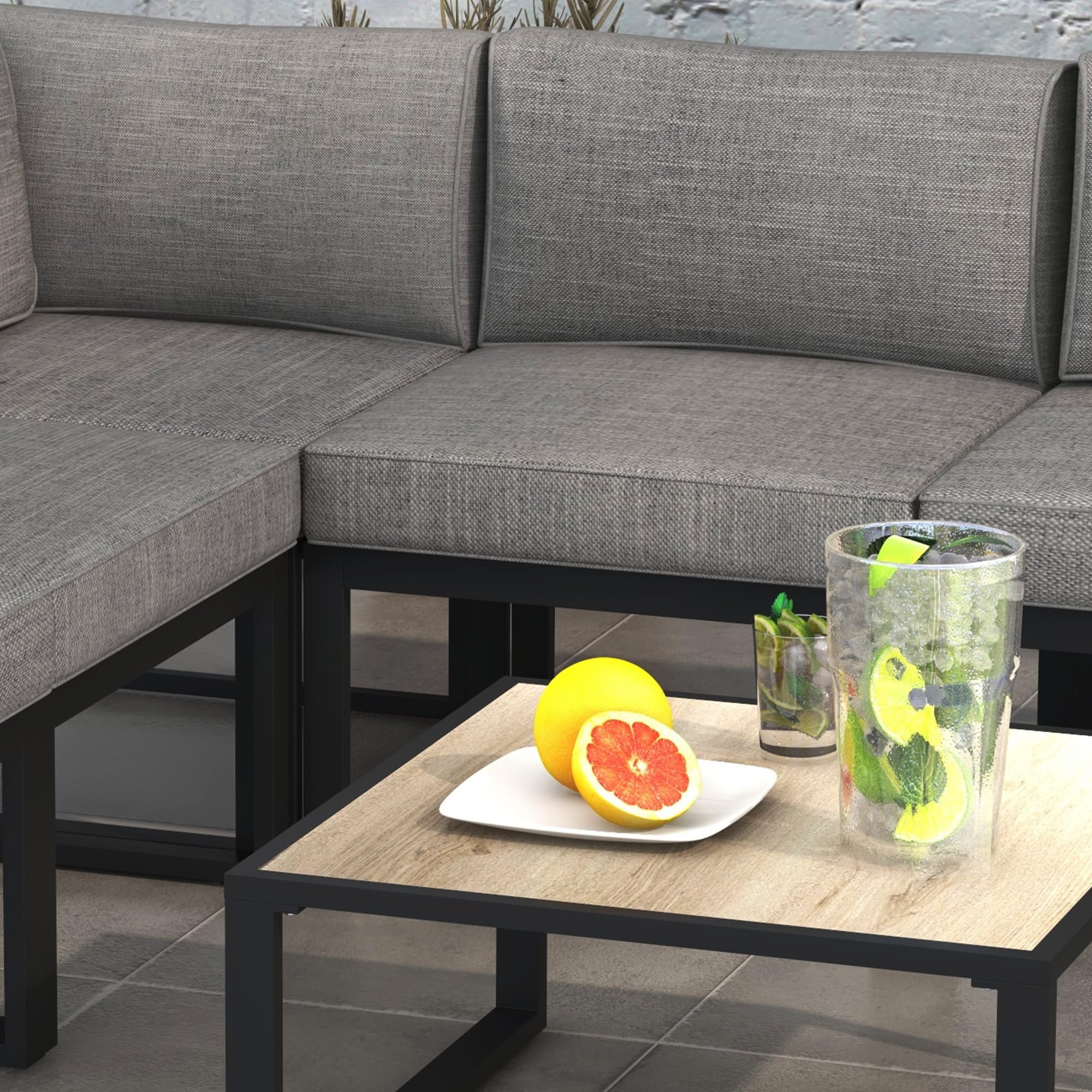 Outsunny 6 Piezas de diseño contemporáneo al Aire Libre Esquina Muebles de jardín para 5 Personas - Aluminio - Gran Comodidad