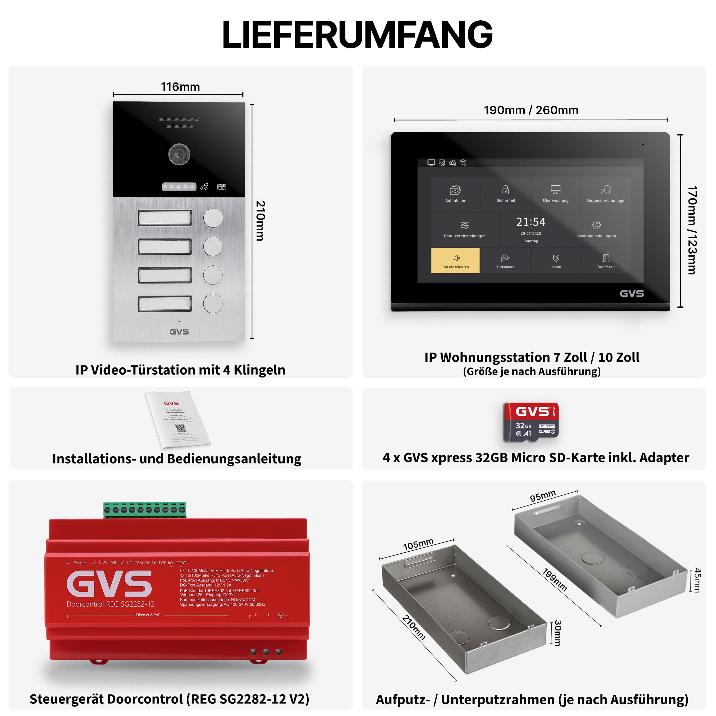 GVS IP Video Türsprechanlage mit Türöffner - 4x7 Monitor & App