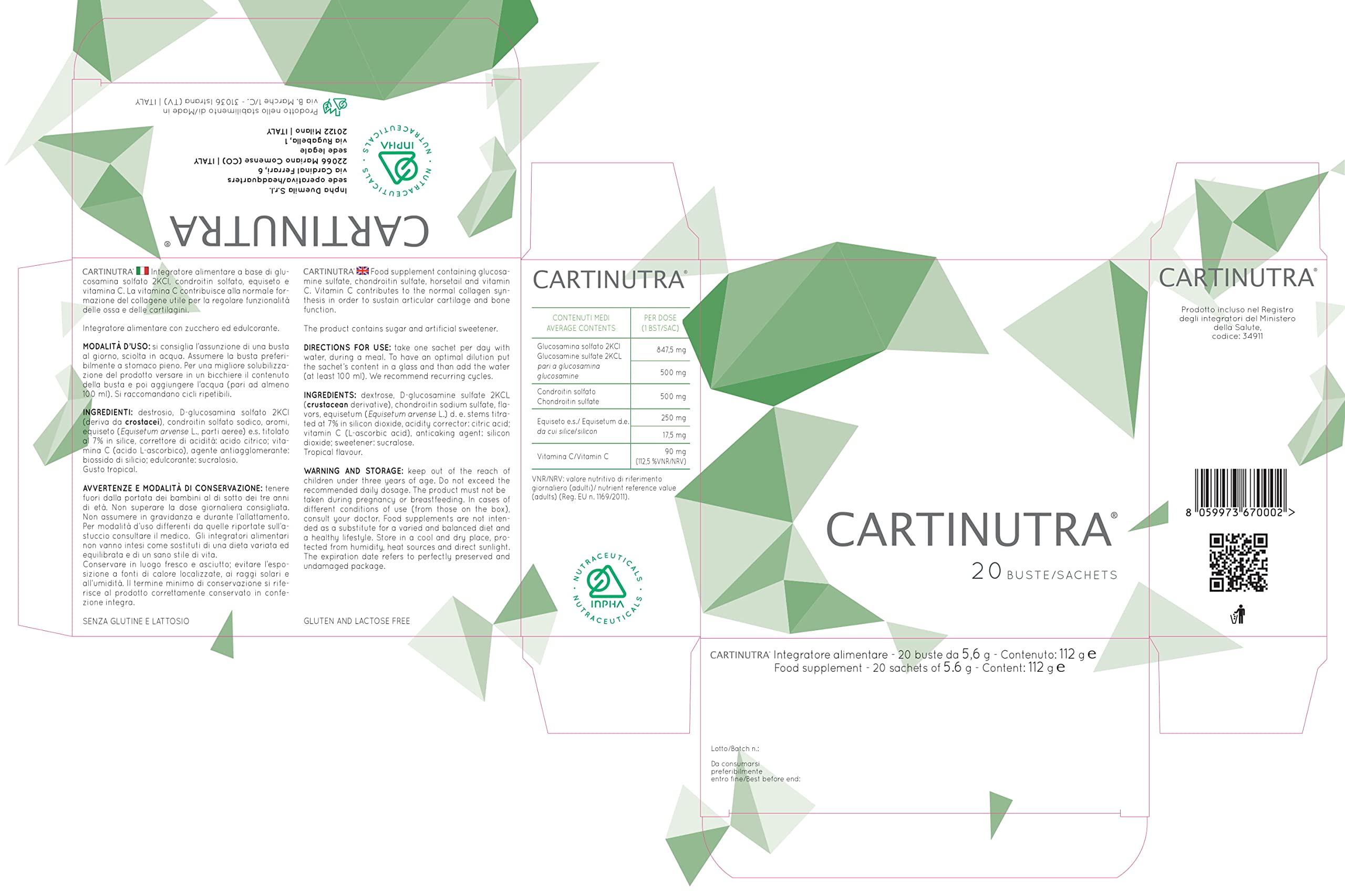 CARTINUTRA® Integratore Articolazioni e cartilagini con Glucosamina e Condroitin Solfato, Silicio Organico e Vitamina C ● Senza Glutine e naturalmente senza Lattosio ● 20 Bustine Gusto Tropical