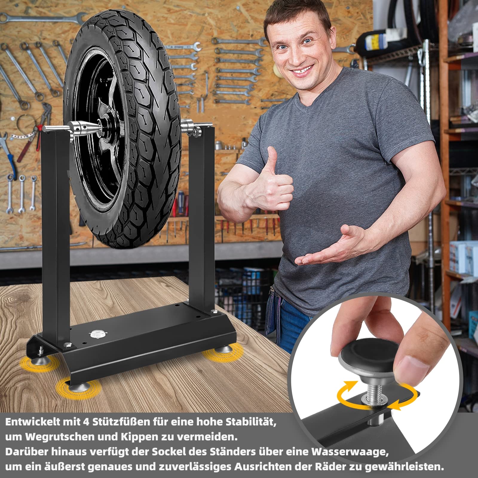 Aufun Motorcycle Bilancing Machine, bilanciamento del Bordo Pneumatico per Moto di Capra, per Quasi Tutti i Cerchi di Motocicletta e Scooter, 40x19x50 cm