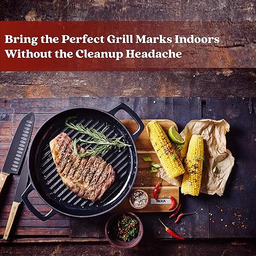 Miniatura 2 de ALVA Nori - Sartén de hierro fundido de 11 pulgadas, con 2 asas y crestas de parrilla profundas, sartén de hierro fundido para estufa, sartén para