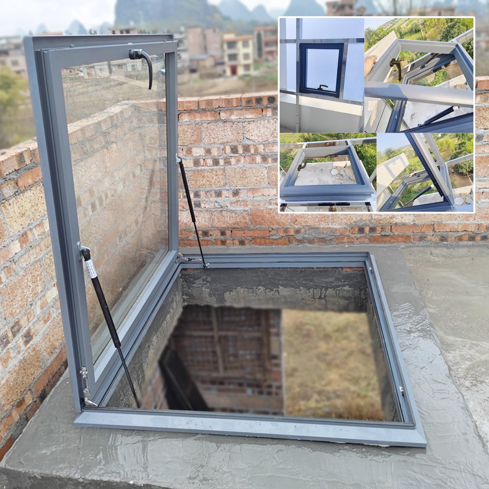 Sótanos escotilla acceso techo con acristalamiento, Casas techo ventana for iluminación y ventilación, Resistente a la lluvia aleación de aluminio claraboya, áticos claraboya salida techo.