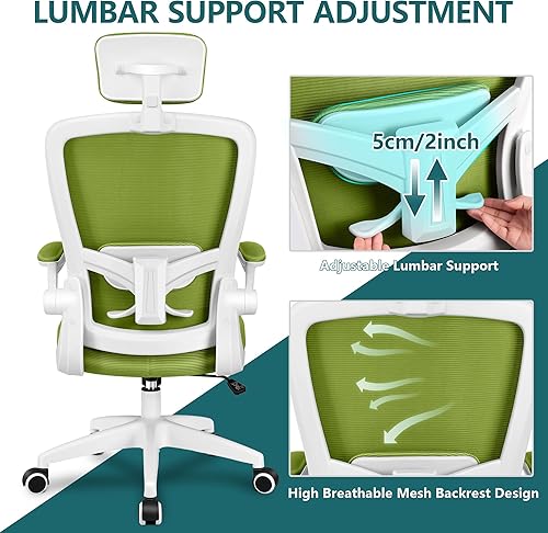 Miniatura 5 de FelixKing Silla de oficina ergonómica, soporte lumbar ajustable, silla giratoria con respaldo alto y reposabrazos, silla de juegos de altura