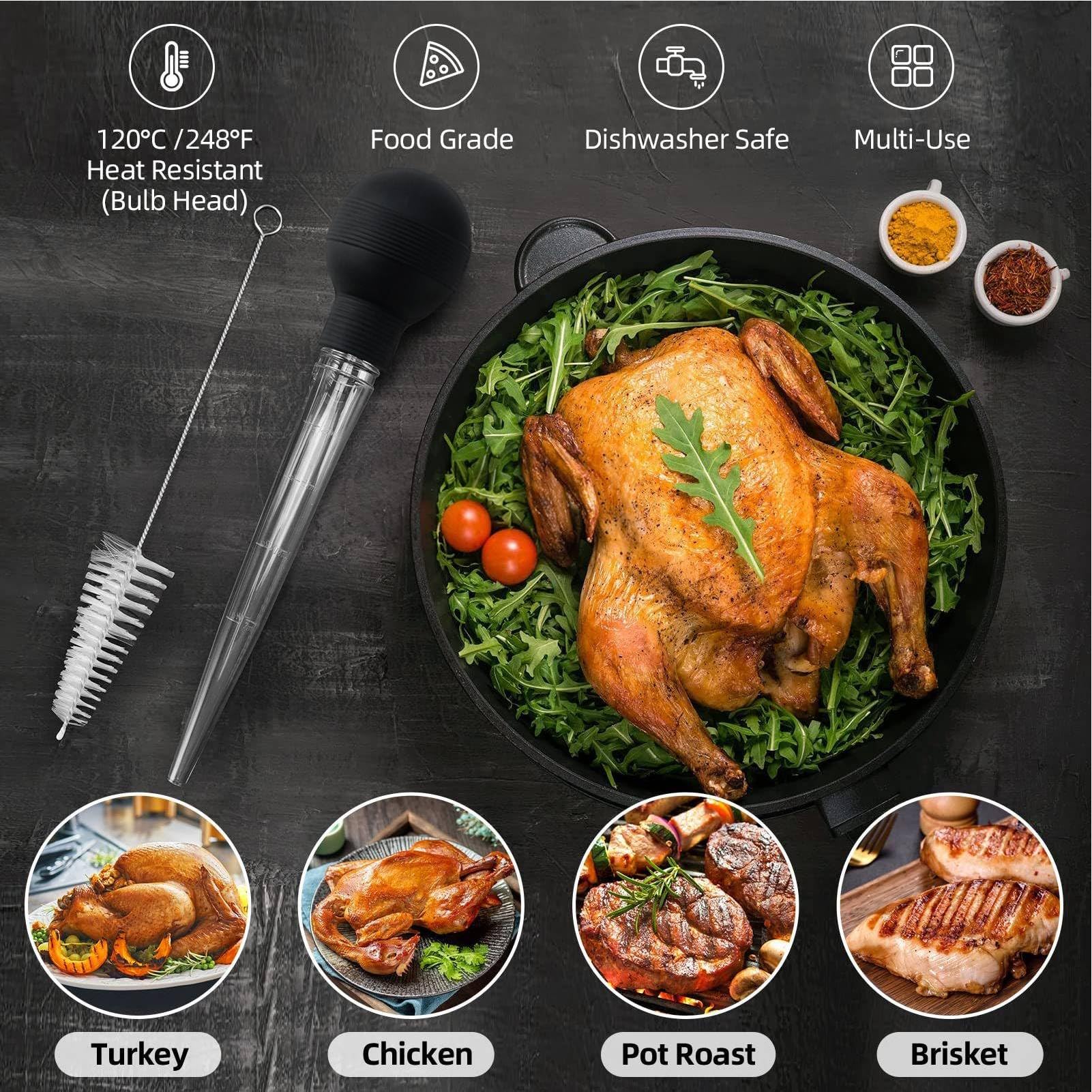 HAOHIZE Turkey Baster Syringe with Cleaning Brush, Large Turkey Baster for Cooking Turkey Oil Dropper Chicken Barbecue Food Turkey Baster Barbecue Pipe for Beef, Pork