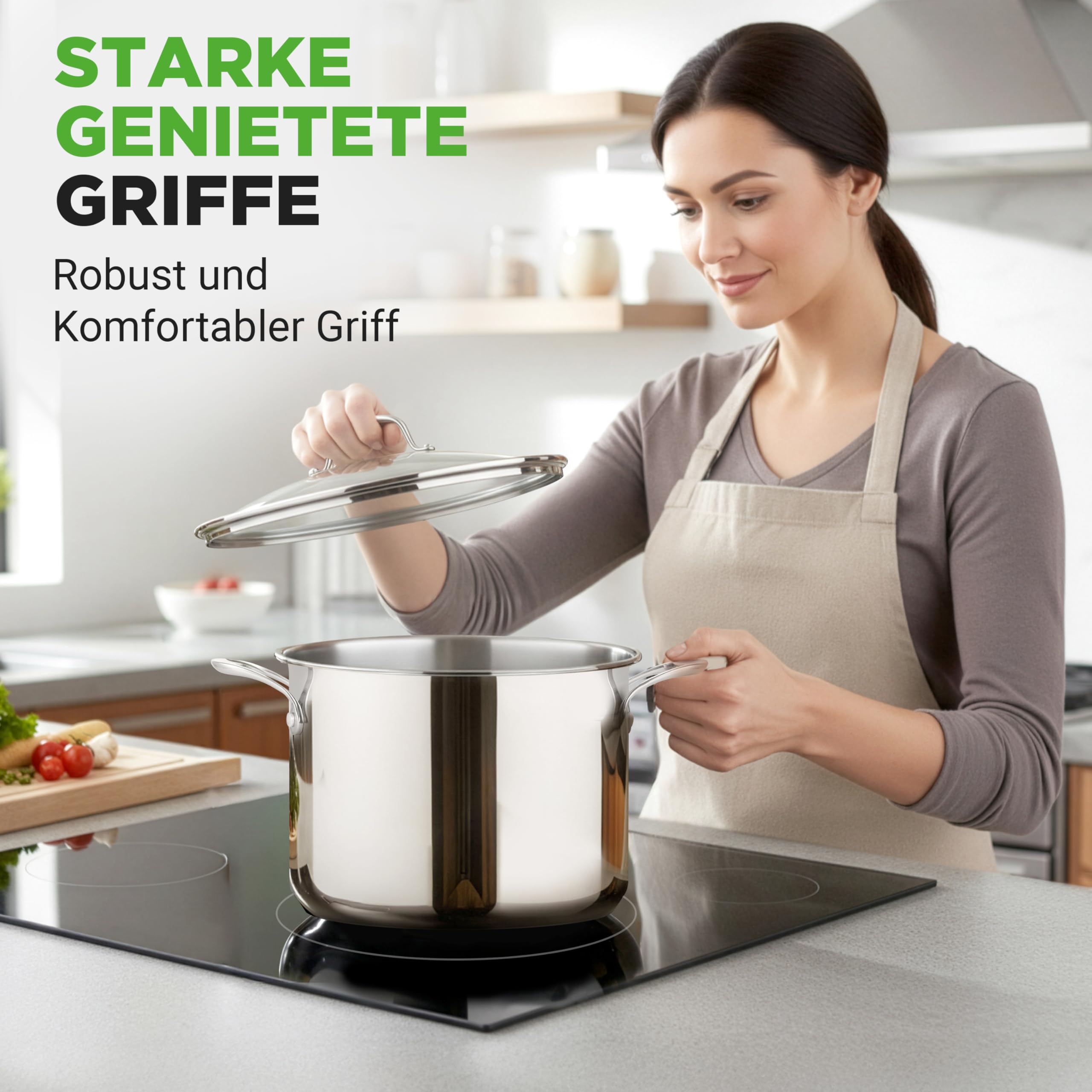 NutriChef Kochtopf groß, 8L Suppentopf Induktion aus Edelstahl mit Glasdeckel, 18/8 Großraumtopf Hitzebeständig bis 260 °C, Für alle Herdarten, Spülmaschinengeeignet, Silver