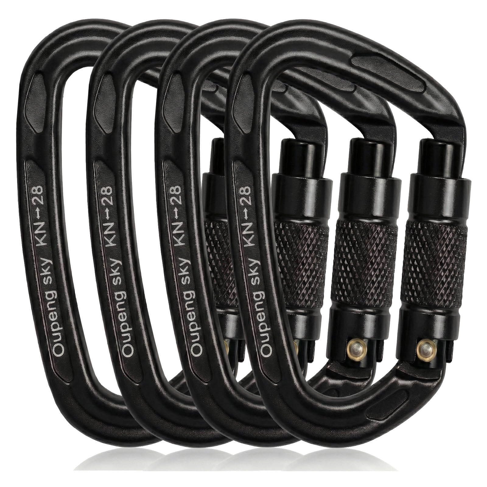 Mousquetons à verrouillage automatique – 28 kN (2 800 kg) mousquetons robustes, 4 grands mousquetons pour porte-clés, hamac, camping, gym, randonnée, extérieur, laisse pour chien