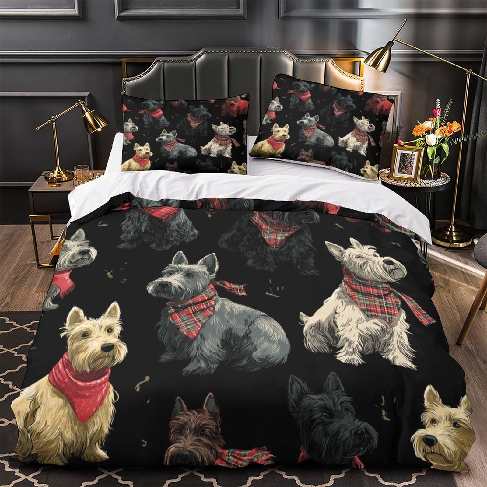 Housse de couette Scottish Terrier 135x200 microfibre pour chambre single