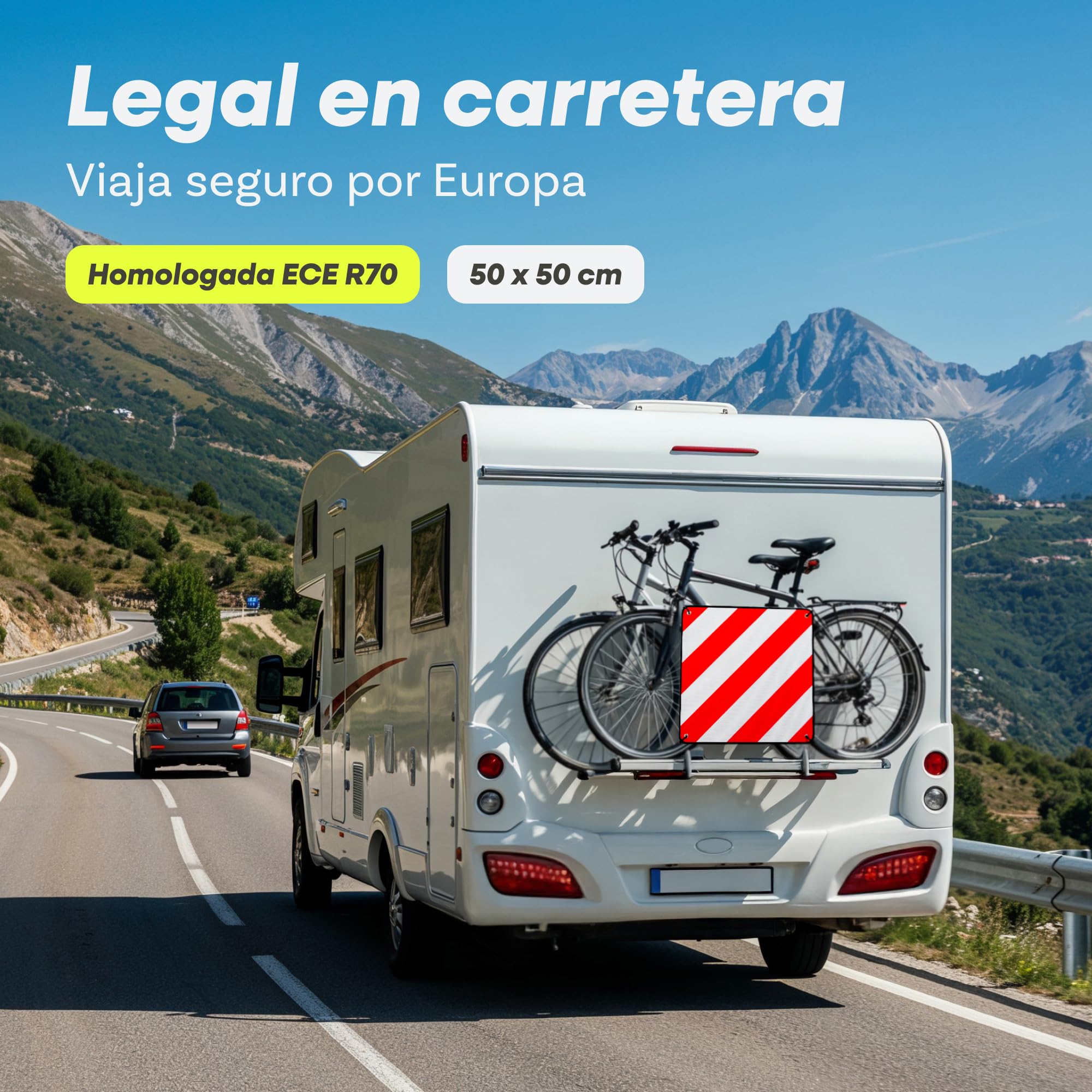 Prowiste Placa V20 Homologada – Señal V20 para portabicicletas – ECE R70 – Válida en Italia, España & Portugal – Aluminio Robusto – Montaje fácil con Correas & Bolsa (50×50 cm) | Aluminio robusto, fácil montaje con correas tensoras, incluye bolsa, señal d