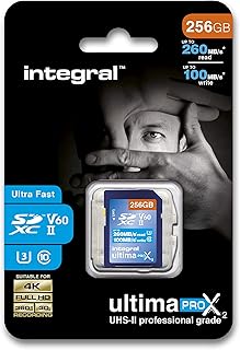 Integral 256GB UHS-II SD Card V60 Up to 260MBs Read and 100MBs Write Speed 1733X SDXC Professional High Speed Memory Card